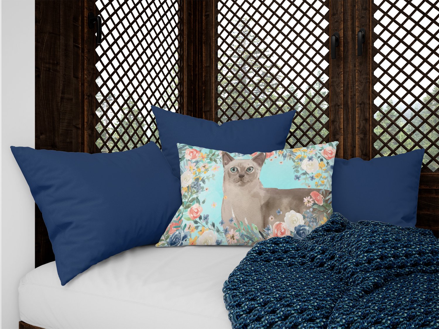 Tonkinese Spring Flowers Canvas Fabric Decorative Pillow CK3400PW1216 by Caroline's Treasures