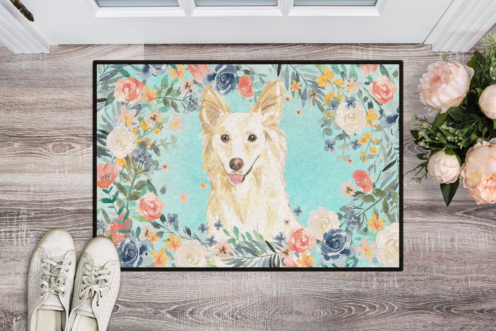 White Collie Indoor or Outdoor Mat 24x36 CK3403JMAT by Caroline's Treasures