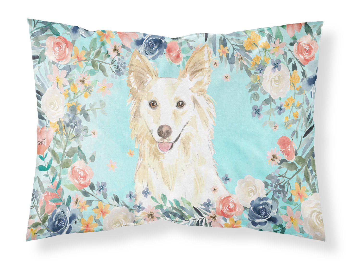 White Collie Fabric Standard Pillowcase CK3403PILLOWCASE by Caroline's Treasures