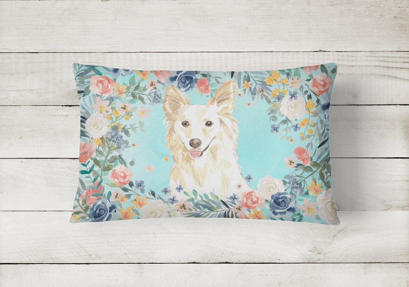 White Collie Canvas Fabric Decorative Pillow CK3403PW1216 by Caroline's Treasures