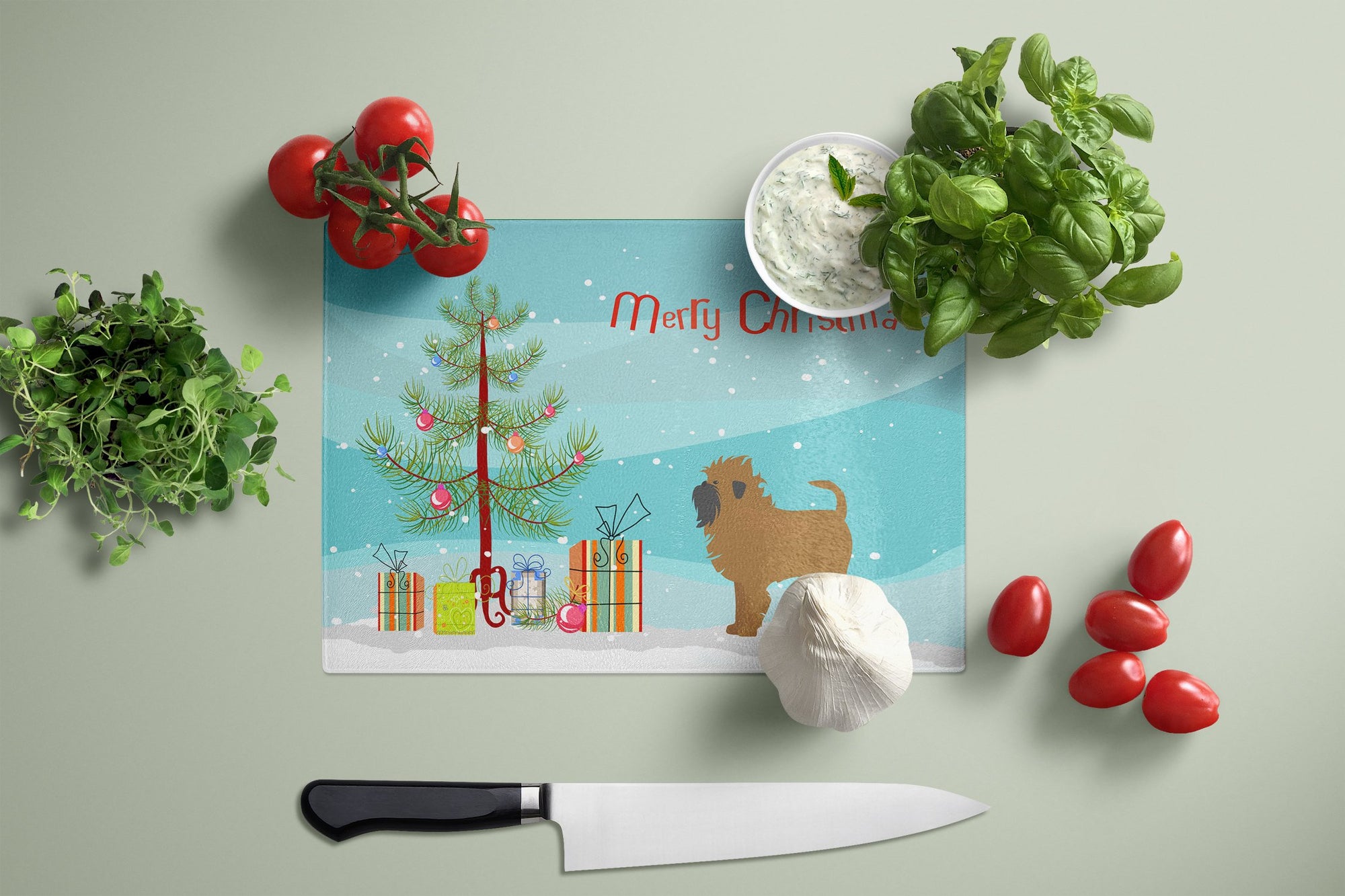 Tan Affenpinscher Christmas Tree Glass Cutting Board Large CK3439LCB by Caroline's Treasures