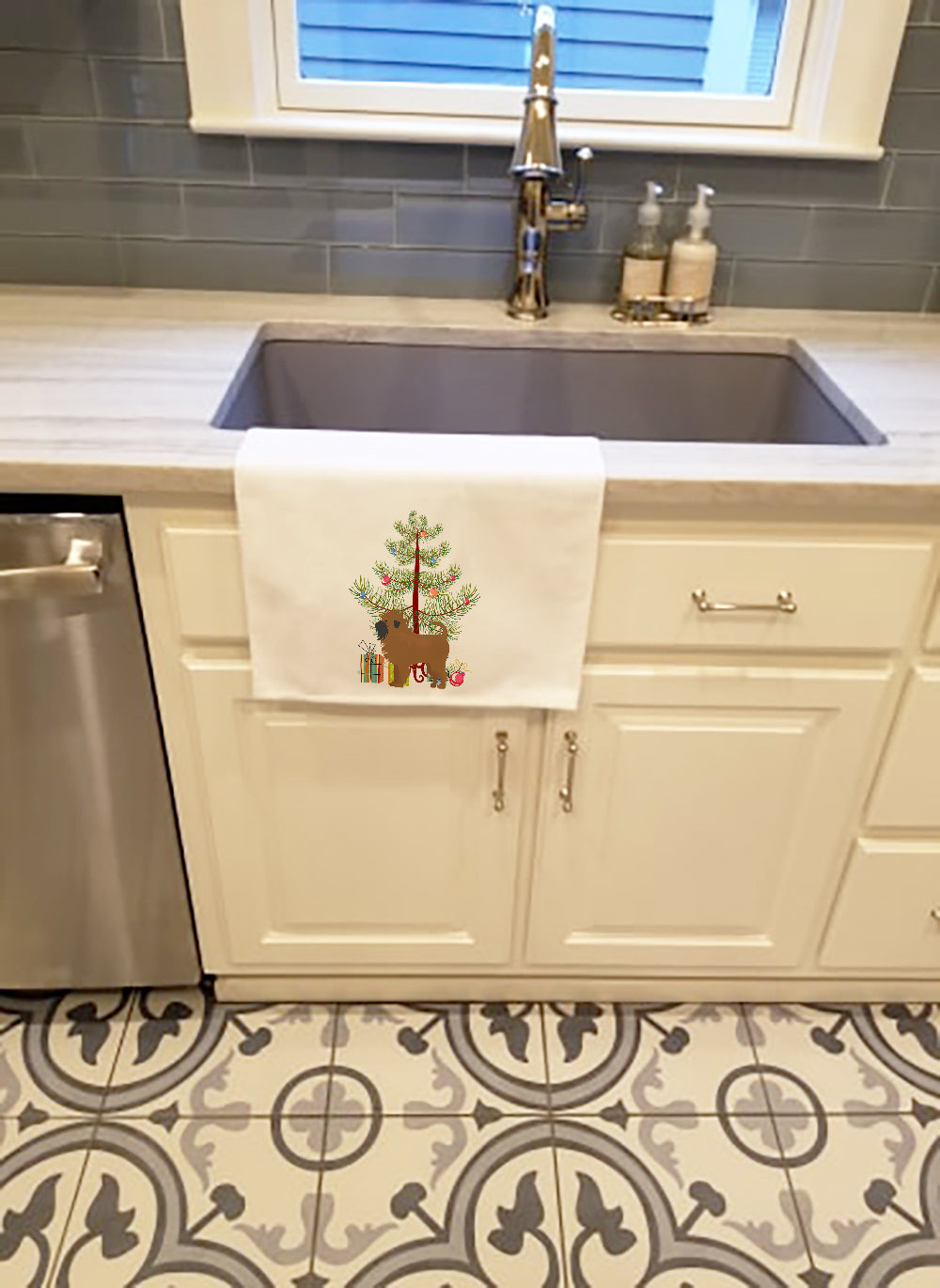 Tan Affenpinscher Christmas Tree White Kitchen Towel Set of 2 - the-store.com