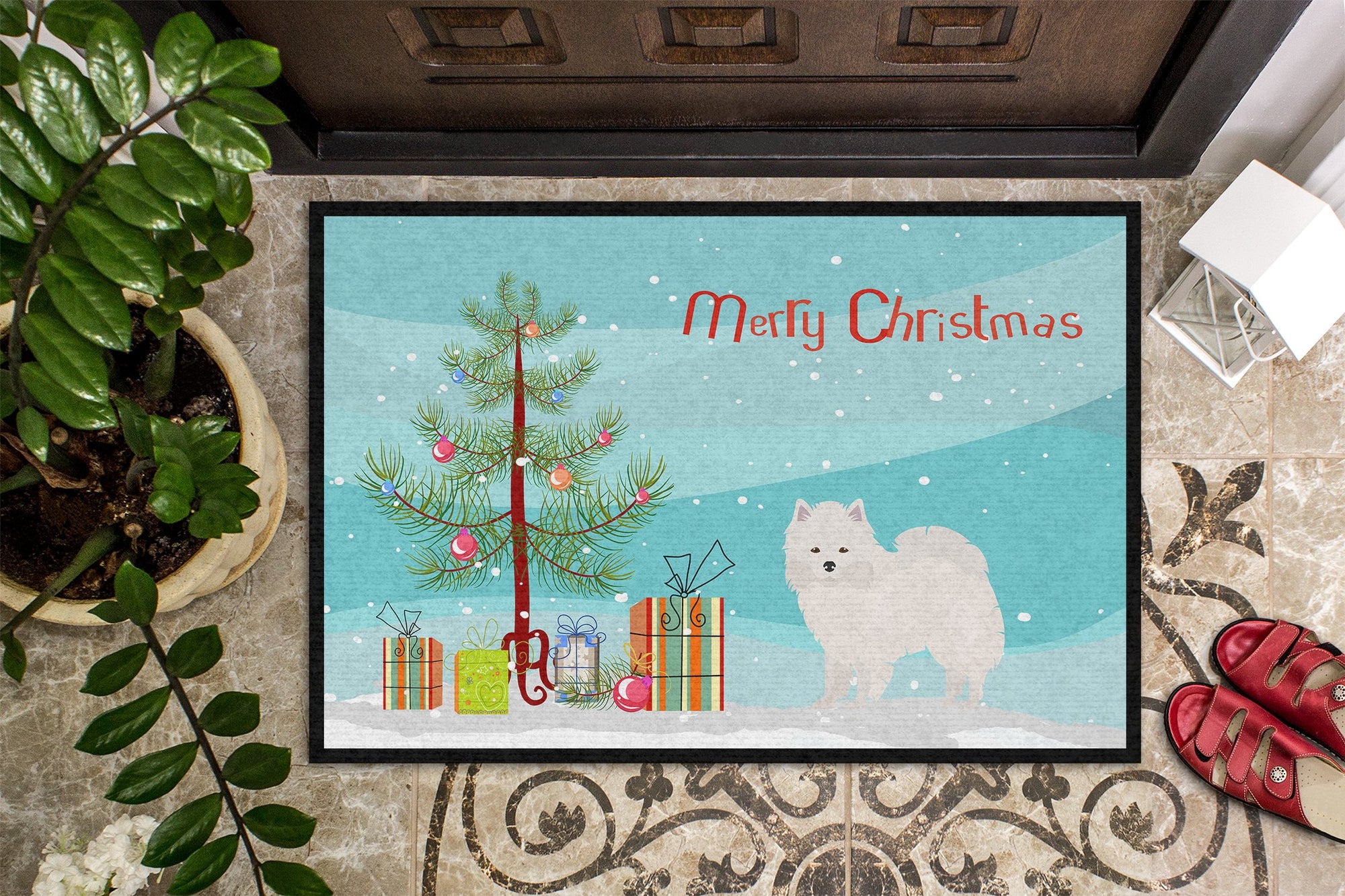 American Eskimo Christmas Tree Indoor or Outdoor Mat 24x36 CK3441JMAT by Caroline's Treasures