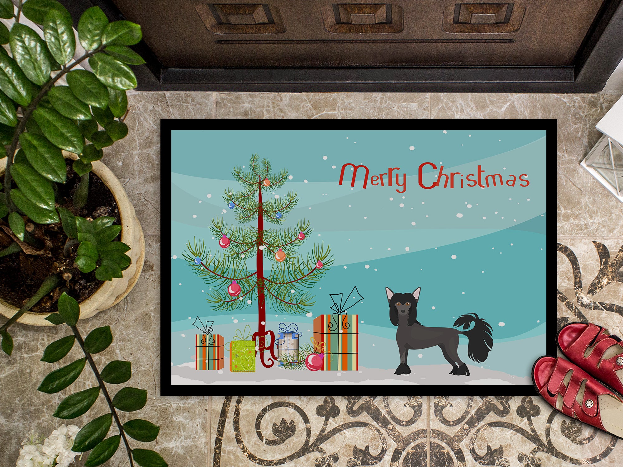 Chinese Crested Christmas Tree Indoor or Outdoor Mat 18x27 CK3447MAT - the-store.com