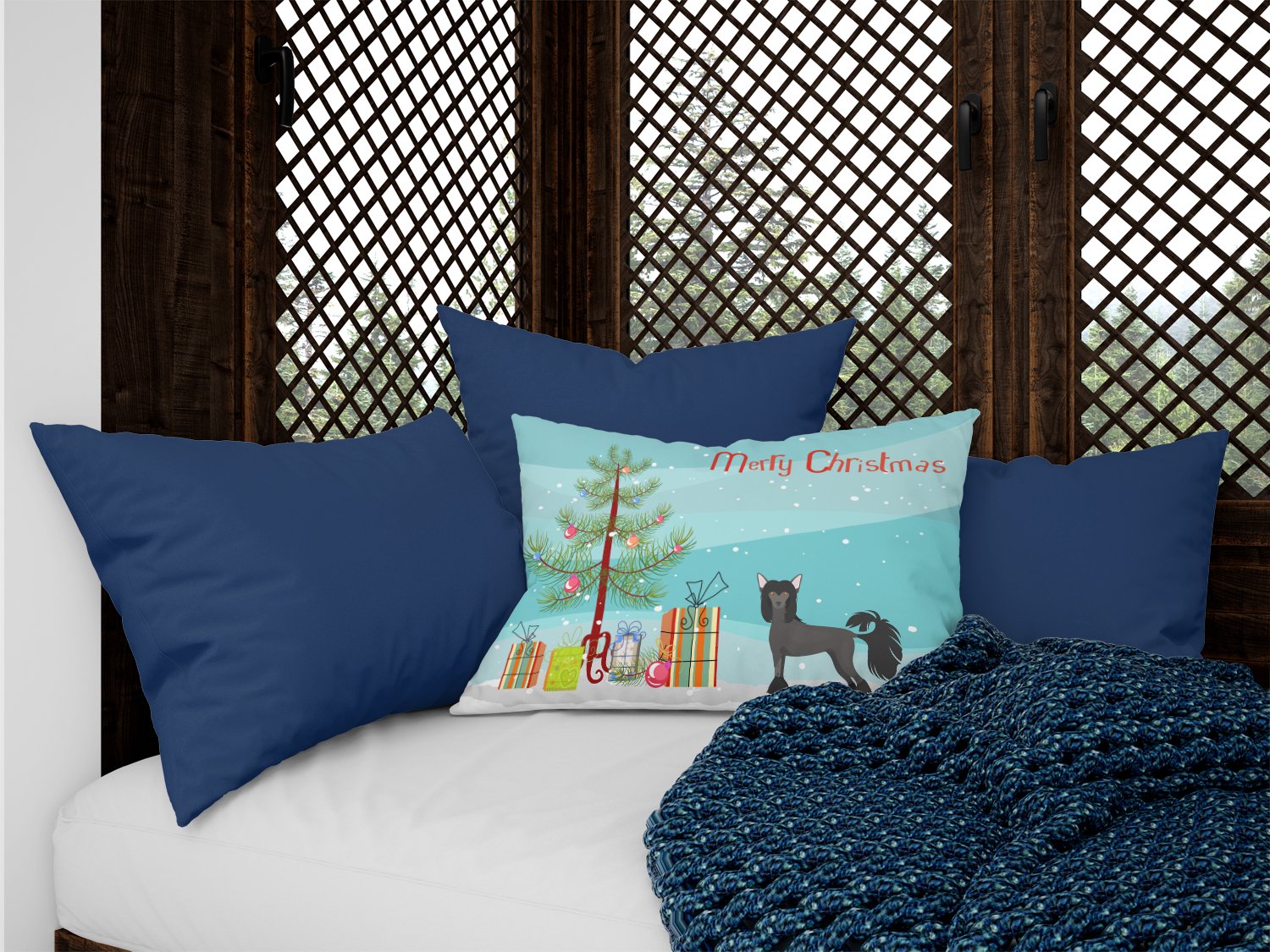 Chinese Crested Christmas Tree Canvas Fabric Decorative Pillow CK3447PW1216 by Caroline's Treasures