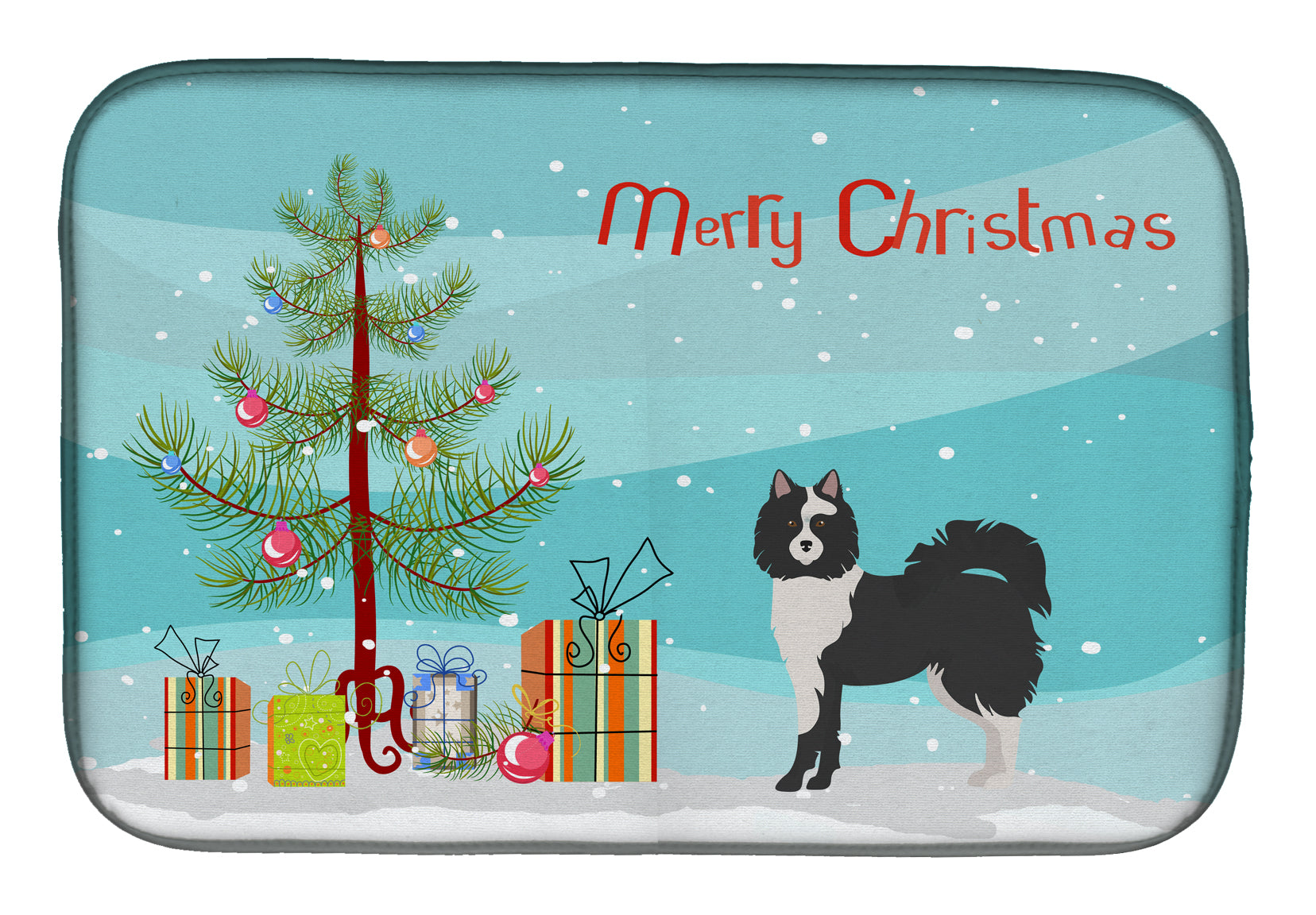 Black and White Elo dog Christmas Tree Dish Drying Mat CK3452DDM  the-store.com.