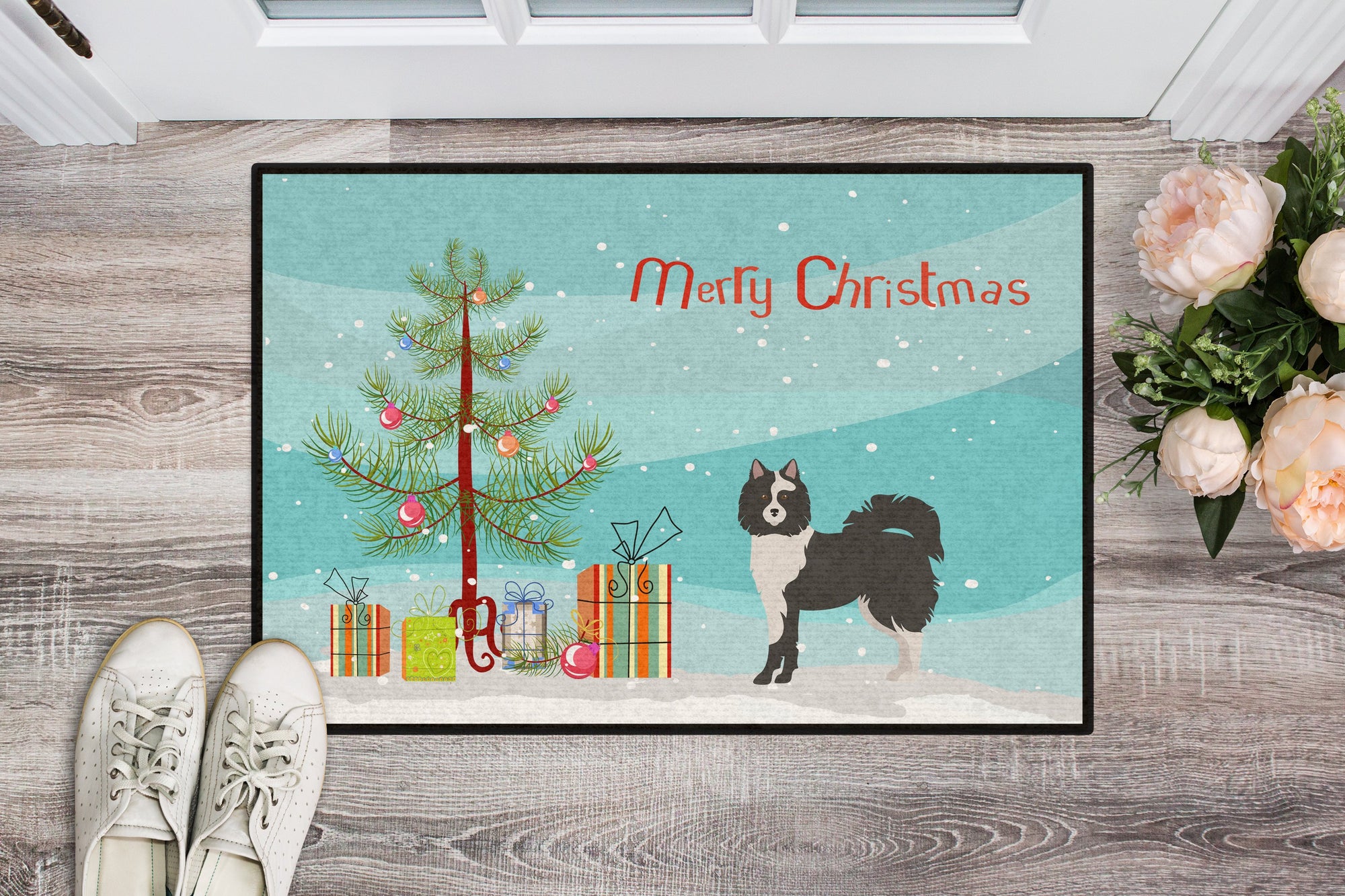 Black and White Elo dog Christmas Tree Indoor or Outdoor Mat 24x36 CK3452JMAT by Caroline's Treasures