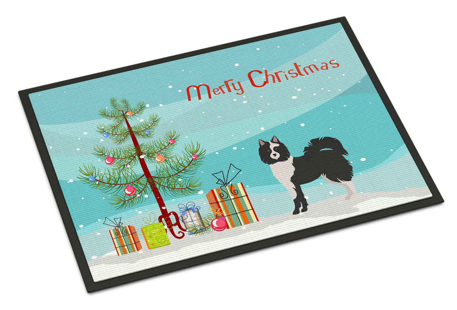 Black and White Elo dog Christmas Tree Indoor or Outdoor Mat 18x27 CK3452MAT - the-store.com