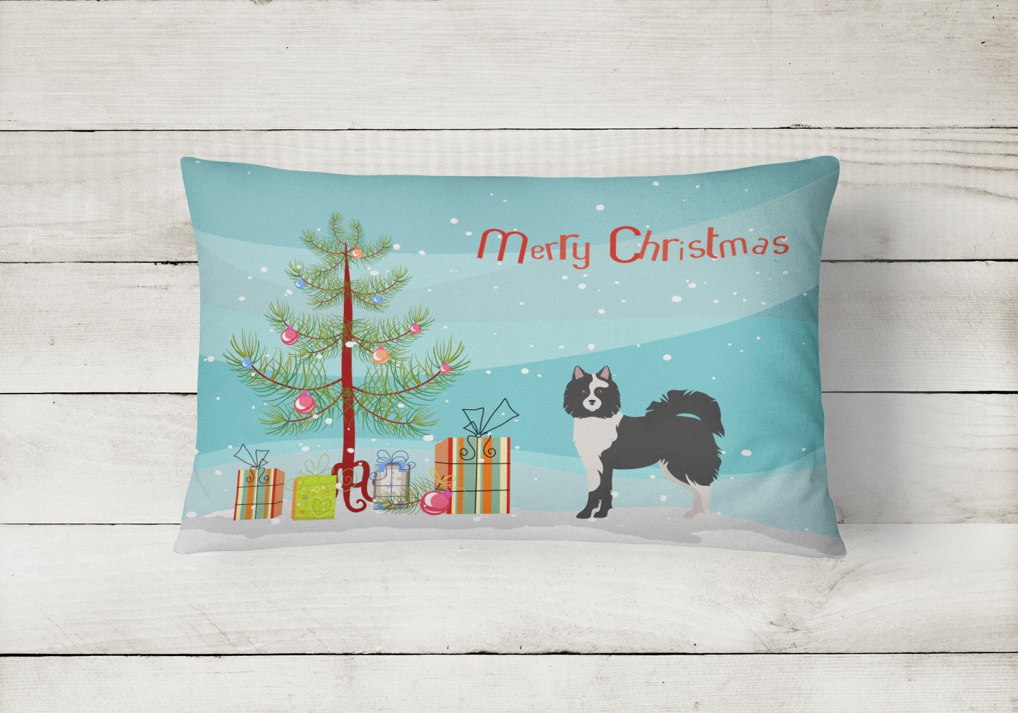 Black and White Elo dog Christmas Tree Canvas Fabric Decorative Pillow CK3452PW1216 by Caroline's Treasures