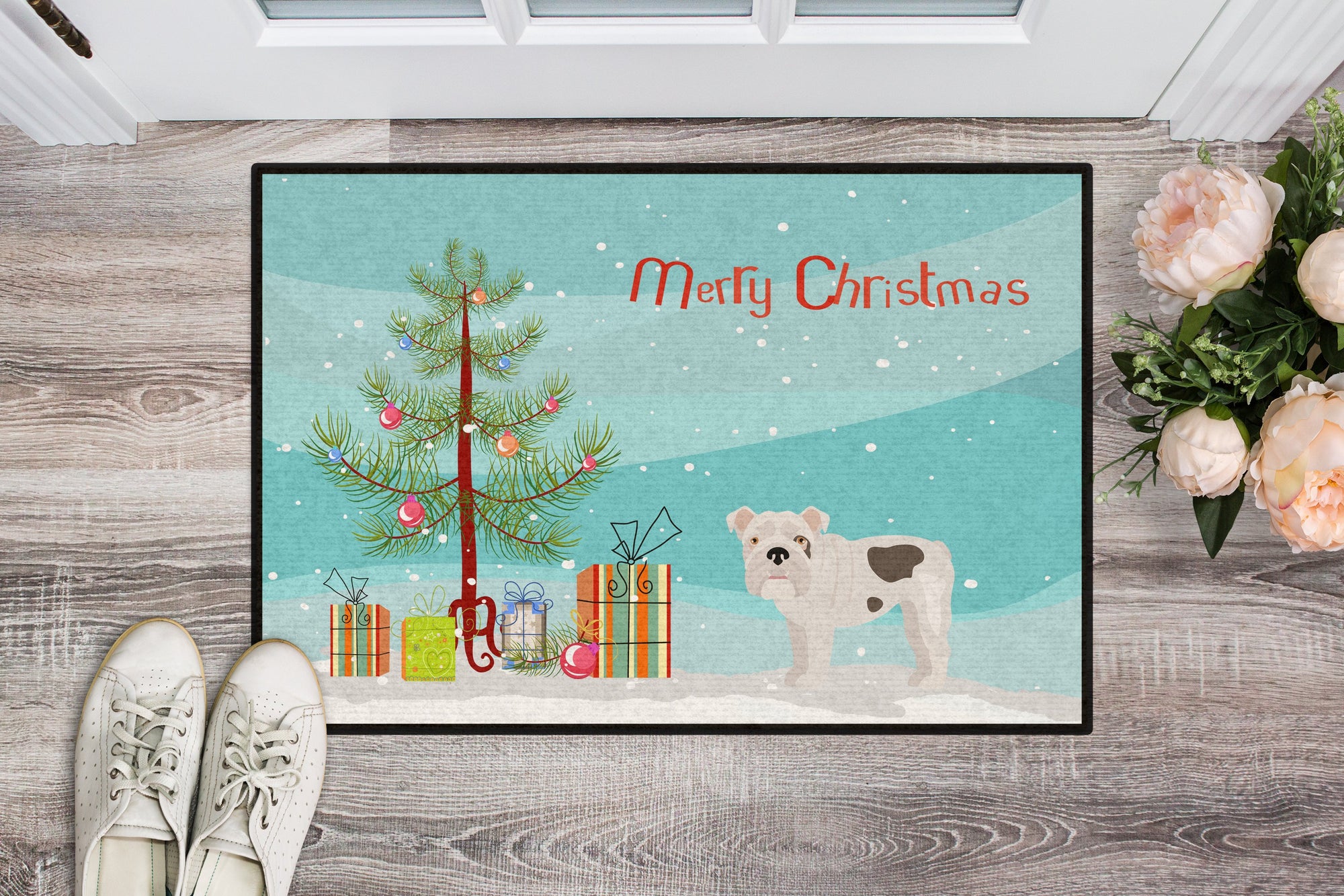 Bulldog, English Bulldog Christmas Tree Indoor or Outdoor Mat 24x36 CK3453JMAT by Caroline's Treasures