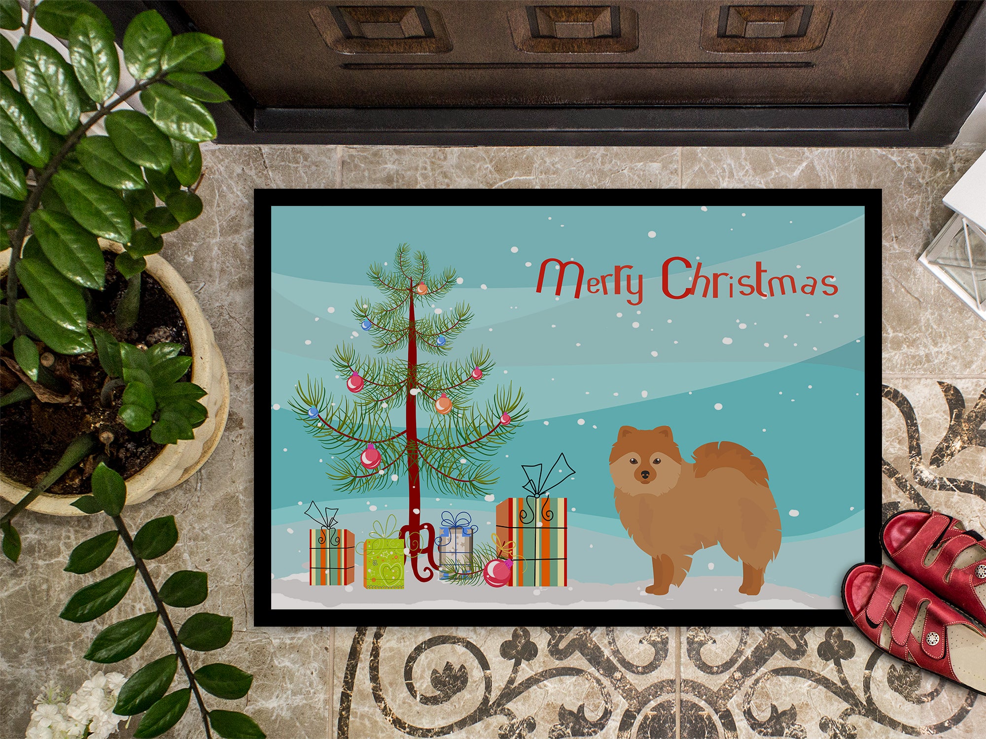 German Spitz Christmas Tree Indoor or Outdoor Mat 18x27 CK3456MAT - the-store.com