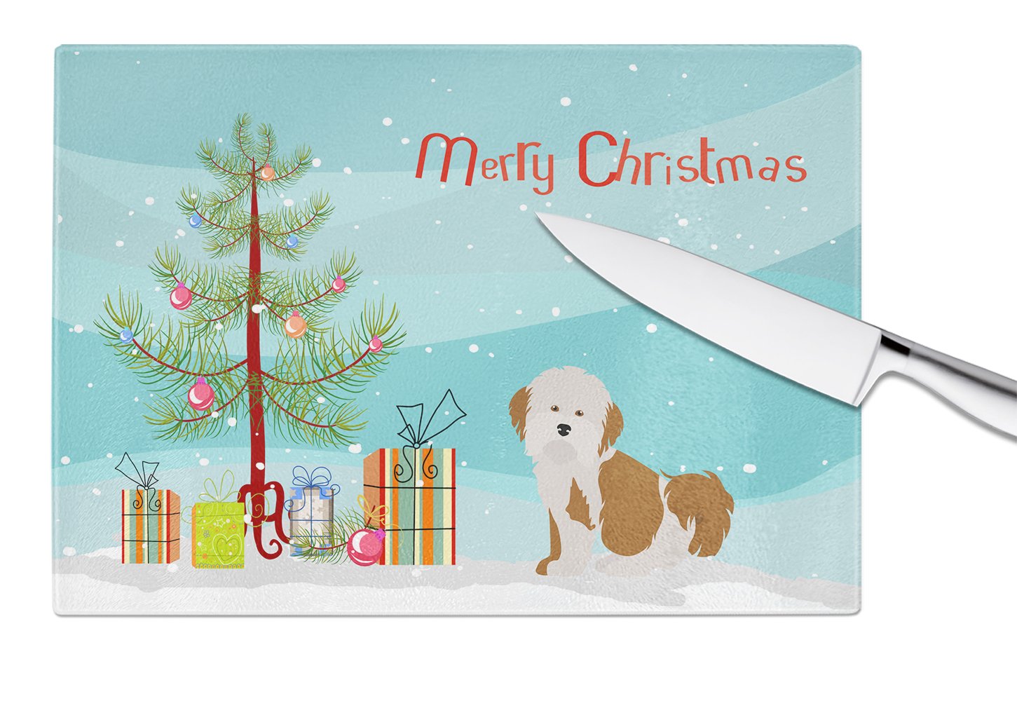 Havanese Christmas Tree Glass Cutting Board Large CK3458LCB by Caroline's Treasures