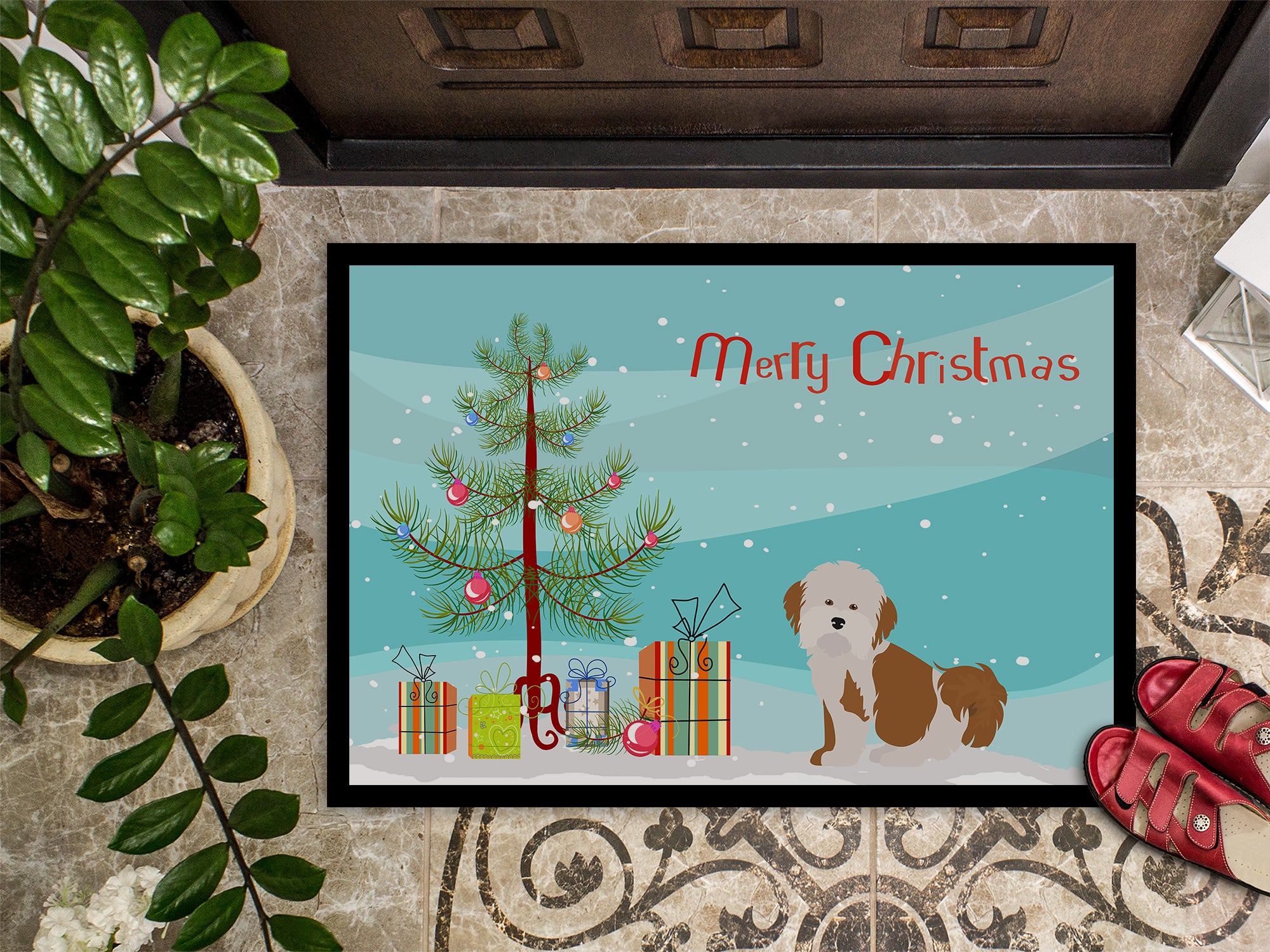 Havanese Christmas Tree Indoor or Outdoor Mat 18x27 CK3458MAT - the-store.com