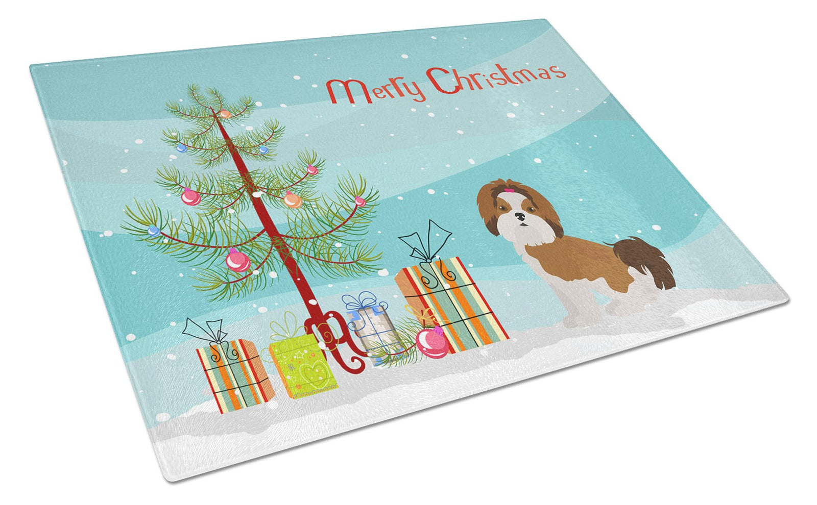 Imperial Shih Tzu Christmas Tree Glass Cutting Board Large CK3459LCB by Caroline's Treasures