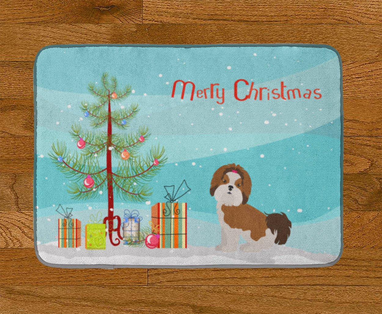 Imperial Shih Tzu Christmas Tree Machine Washable Memory Foam Mat CK3459RUG - the-store.com