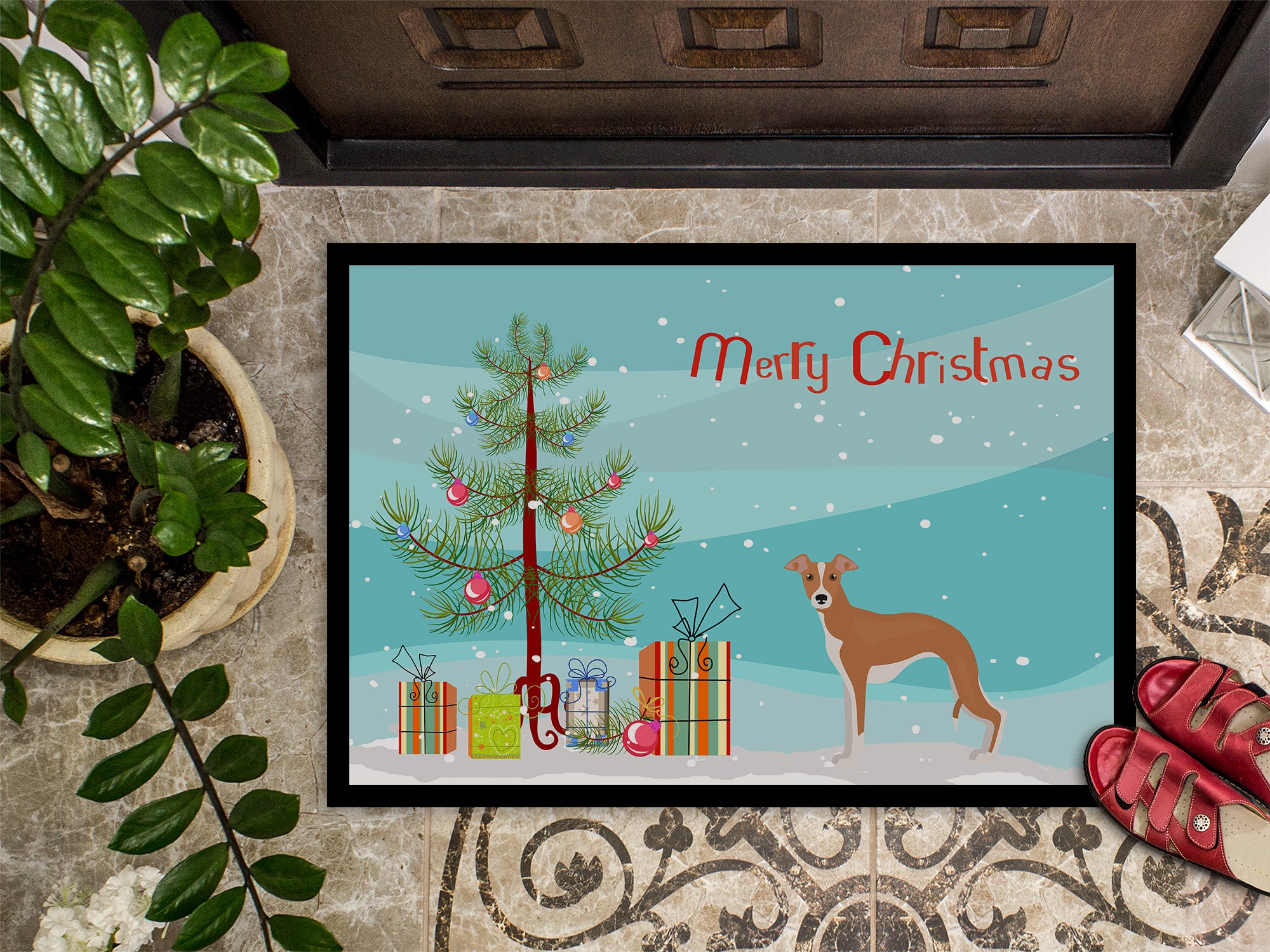 Italian Greyhound Christmas Tree Indoor or Outdoor Mat 18x27 CK3460MAT - the-store.com