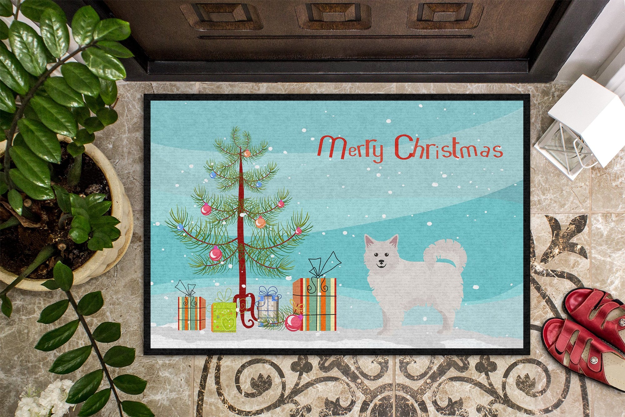 Italian Spitz Christmas Tree Indoor or Outdoor Mat 24x36 CK3461JMAT by Caroline's Treasures