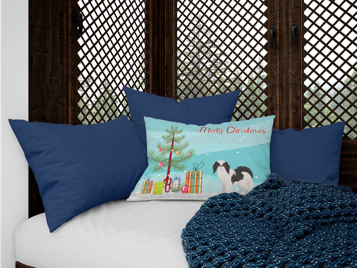 Japanese Chin Christmas Tree Canvas Fabric Decorative Pillow CK3462PW1216 by Caroline's Treasures