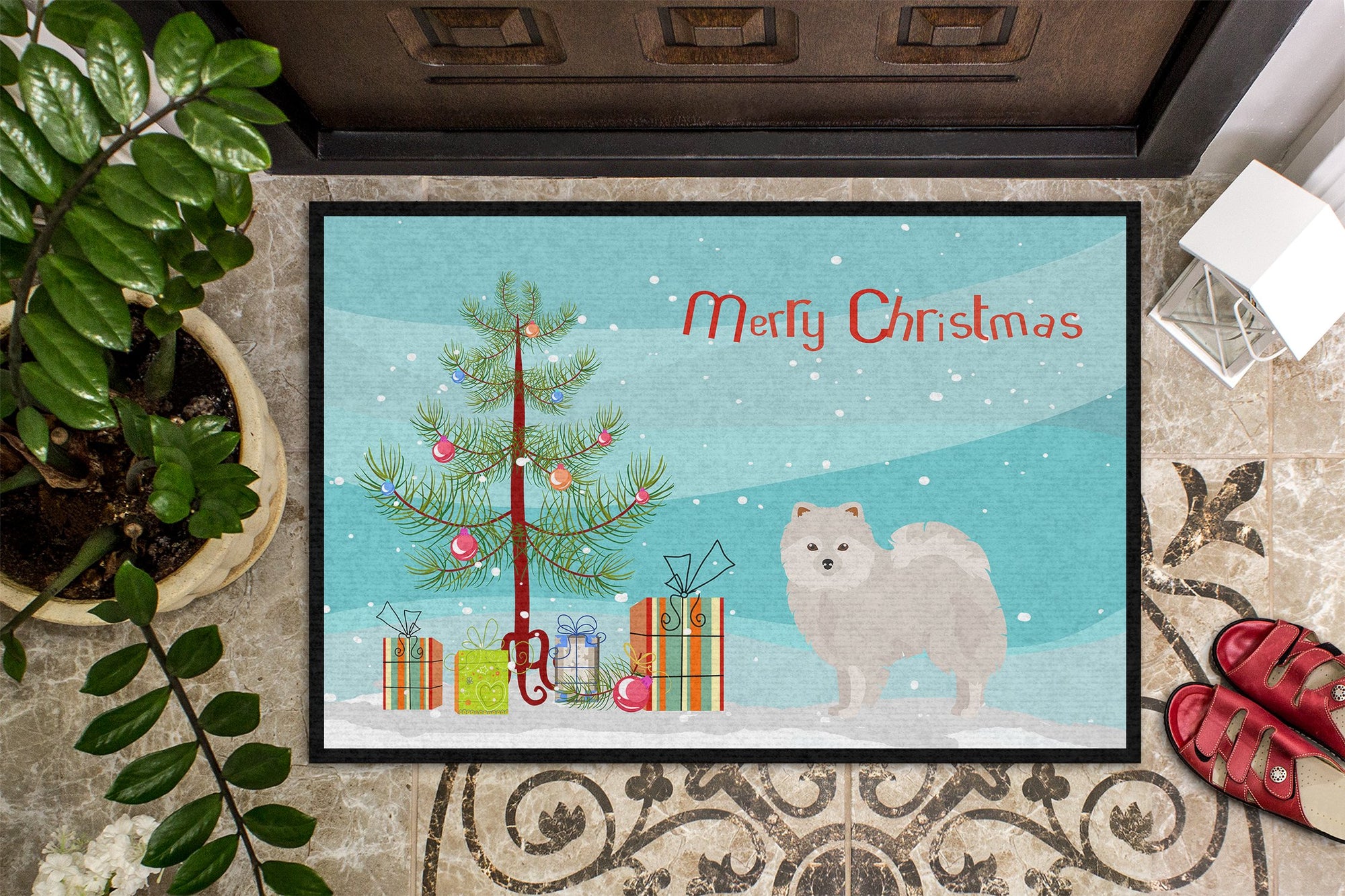 Japanese Spitz Christmas Tree Indoor or Outdoor Mat 24x36 CK3463JMAT by Caroline's Treasures