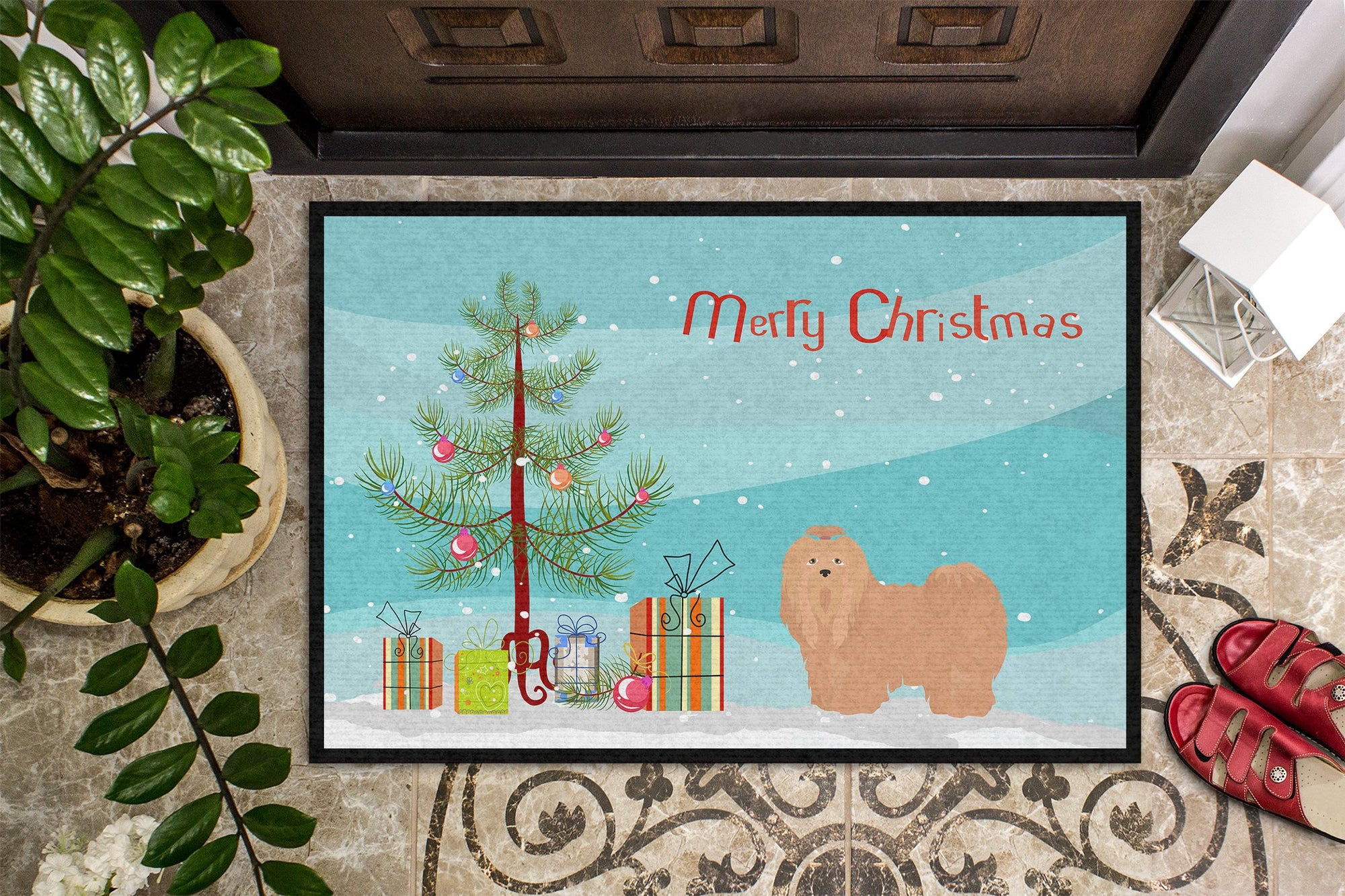 Tan Lhasa Apso Christmas Tree Indoor or Outdoor Mat 24x36 CK3468JMAT by Caroline's Treasures