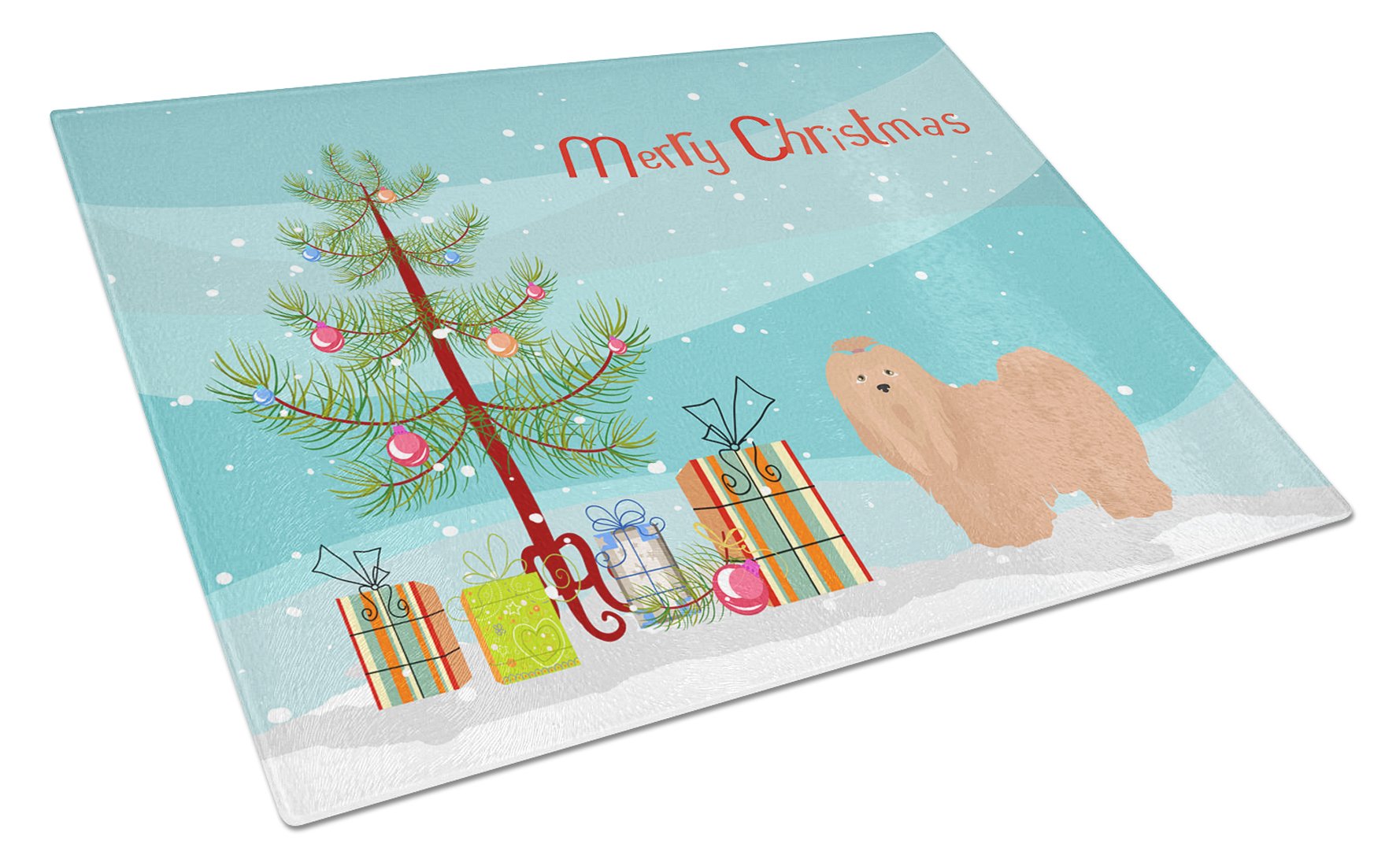 Tan Lhasa Apso Christmas Tree Glass Cutting Board Large CK3468LCB by Caroline's Treasures