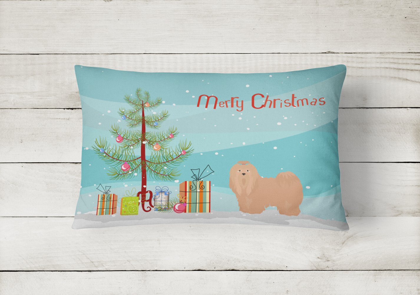 Tan Lhasa Apso Christmas Tree Canvas Fabric Decorative Pillow CK3468PW1216 by Caroline's Treasures