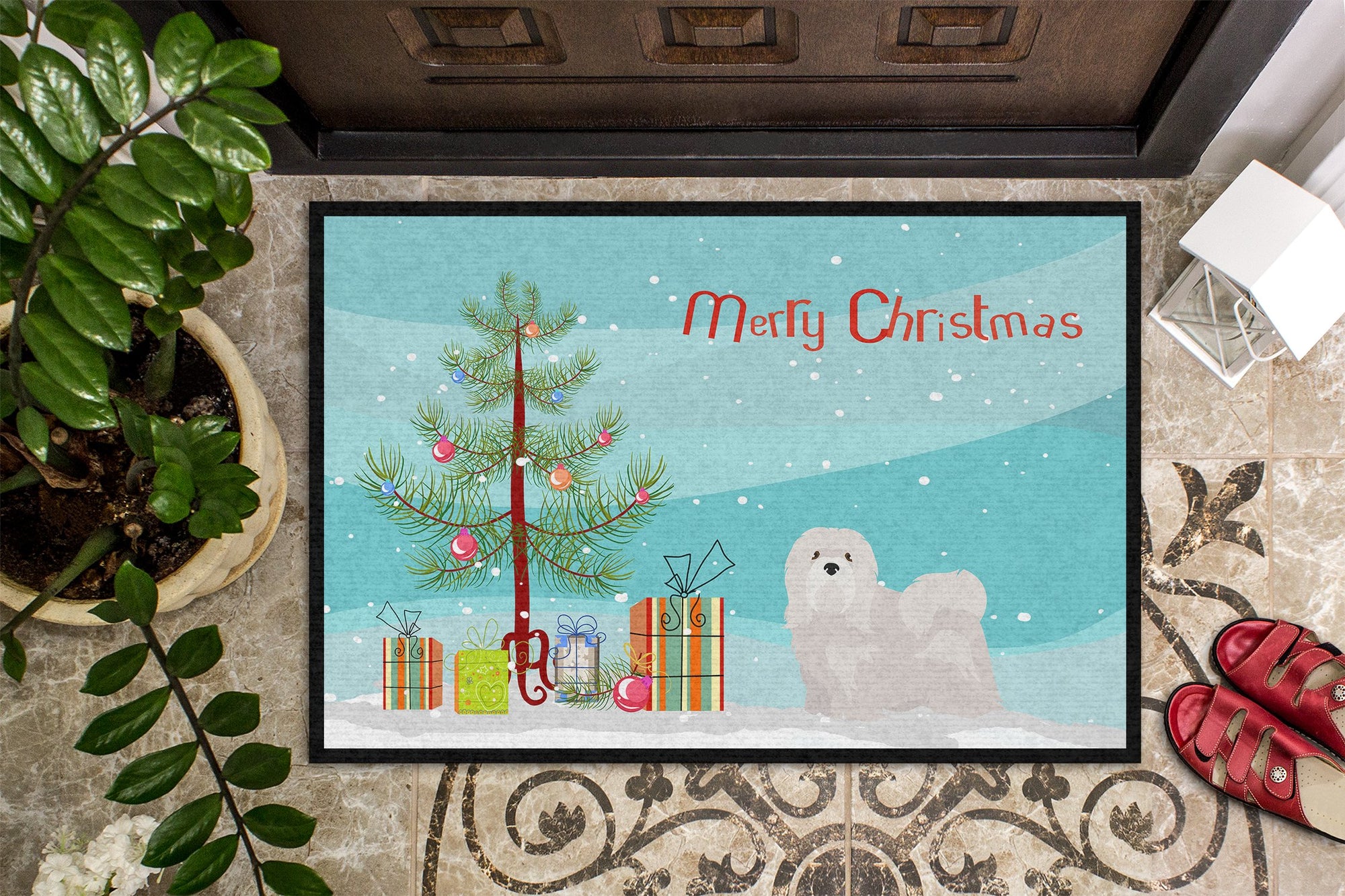 White Lhasa Apso Christmas Tree Indoor or Outdoor Mat 24x36 CK3469JMAT by Caroline's Treasures