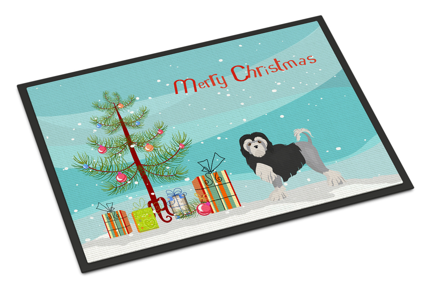 Löwchen or Little Lion Dog Christmas Tree Indoor or Outdoor Mat 18x27 CK3470MAT - the-store.com