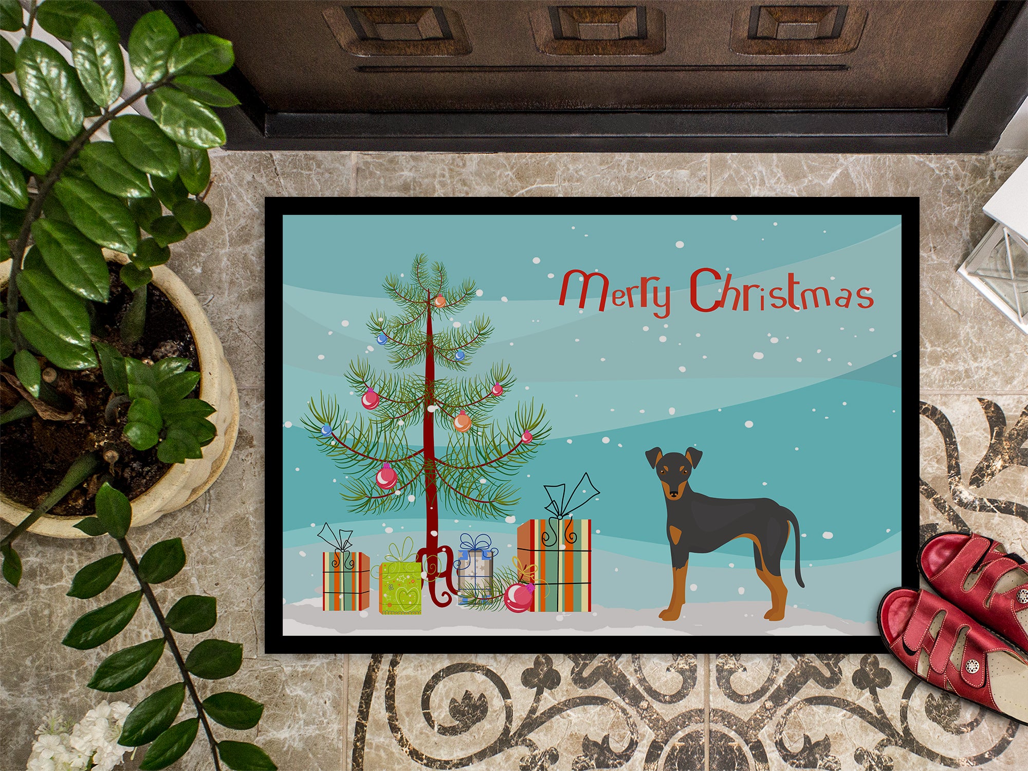 Manchester Terrier Christmas Tree Indoor or Outdoor Mat 18x27 CK3472MAT - the-store.com