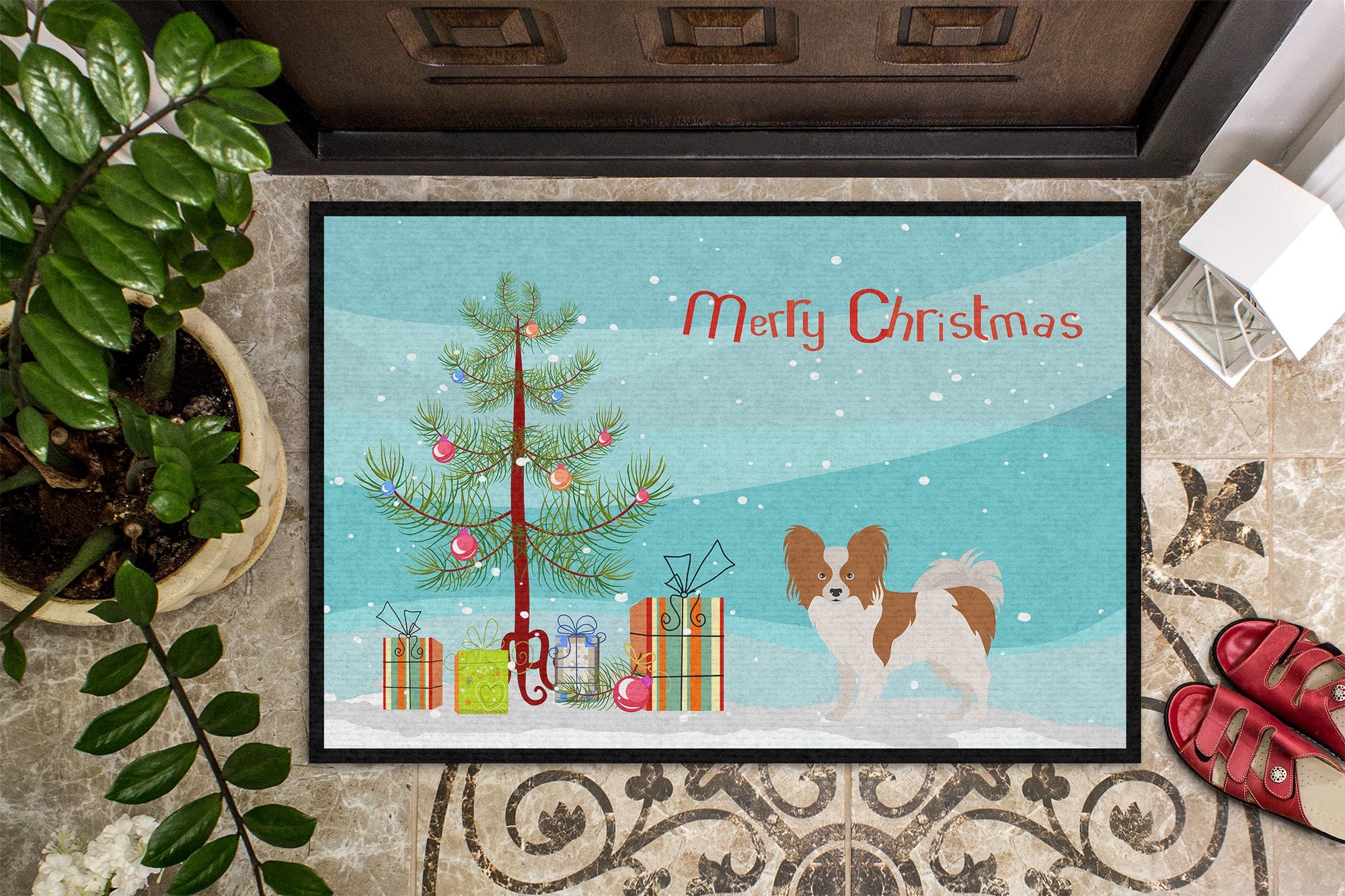 Papillon Christmas Tree Indoor or Outdoor Mat 24x36 CK3476JMAT by Caroline's Treasures