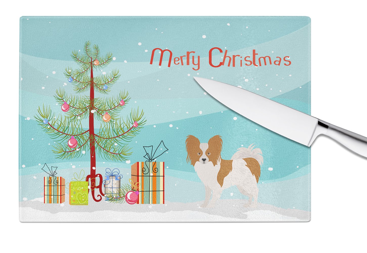 Papillon Christmas Tree Glass Cutting Board Large CK3476LCB by Caroline's Treasures