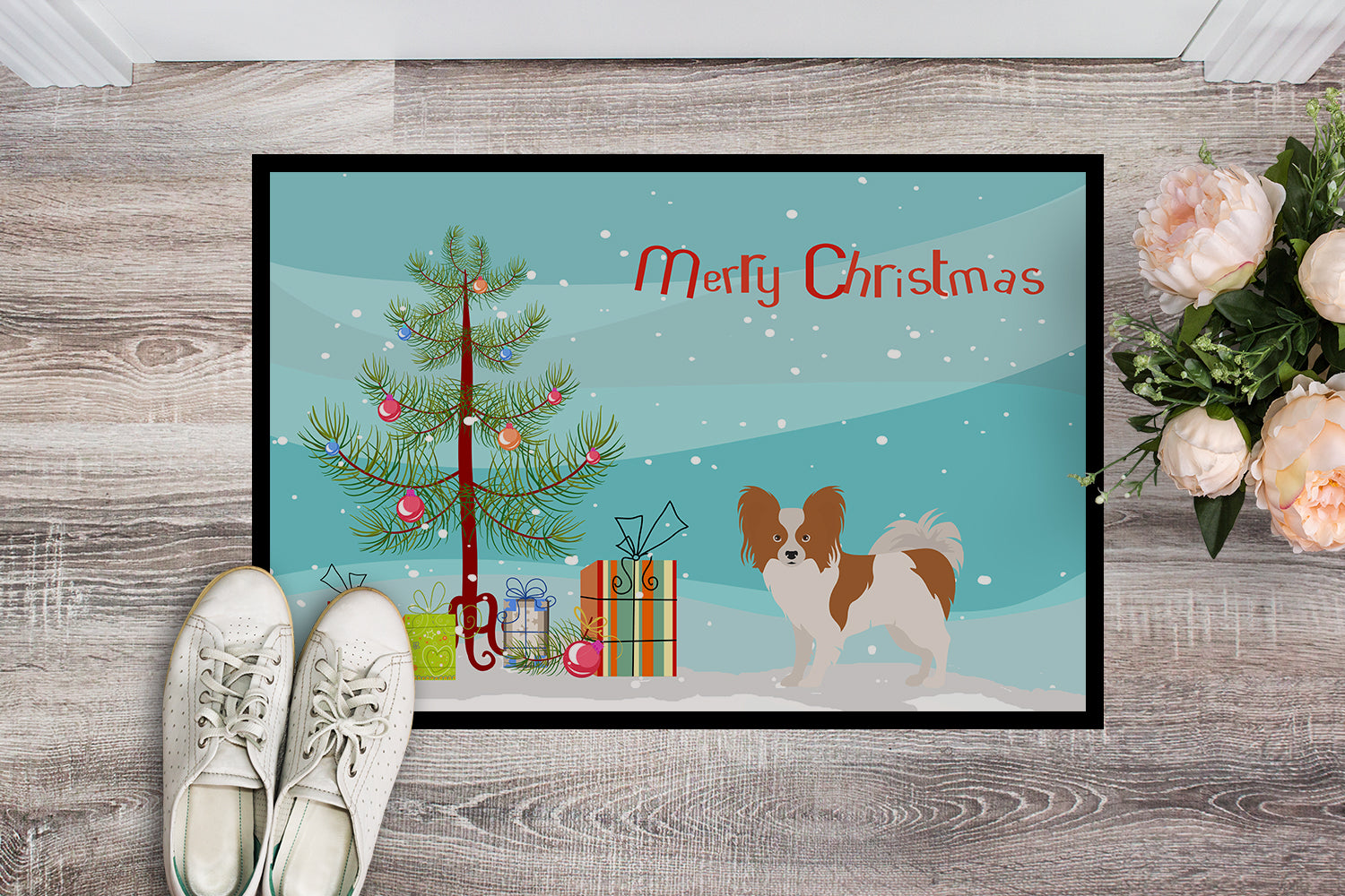 Papillon Christmas Tree Indoor or Outdoor Mat 18x27 CK3476MAT - the-store.com