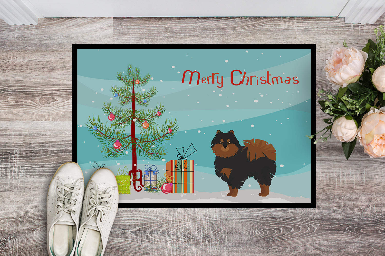 Pomeranian Christmas Tree Indoor or Outdoor Mat 18x27 CK3477MAT - the-store.com