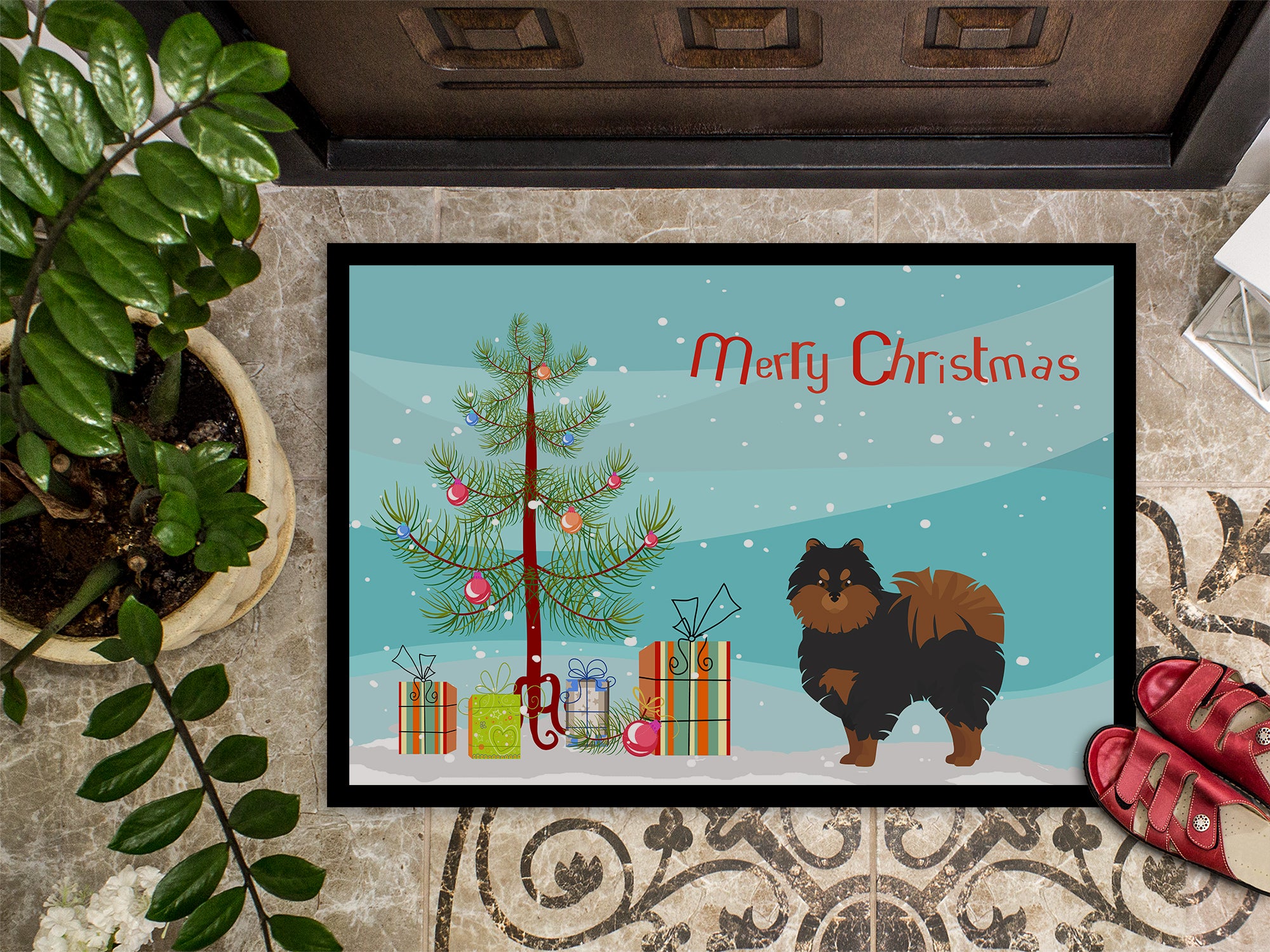 Pomeranian Christmas Tree Indoor or Outdoor Mat 18x27 CK3477MAT - the-store.com