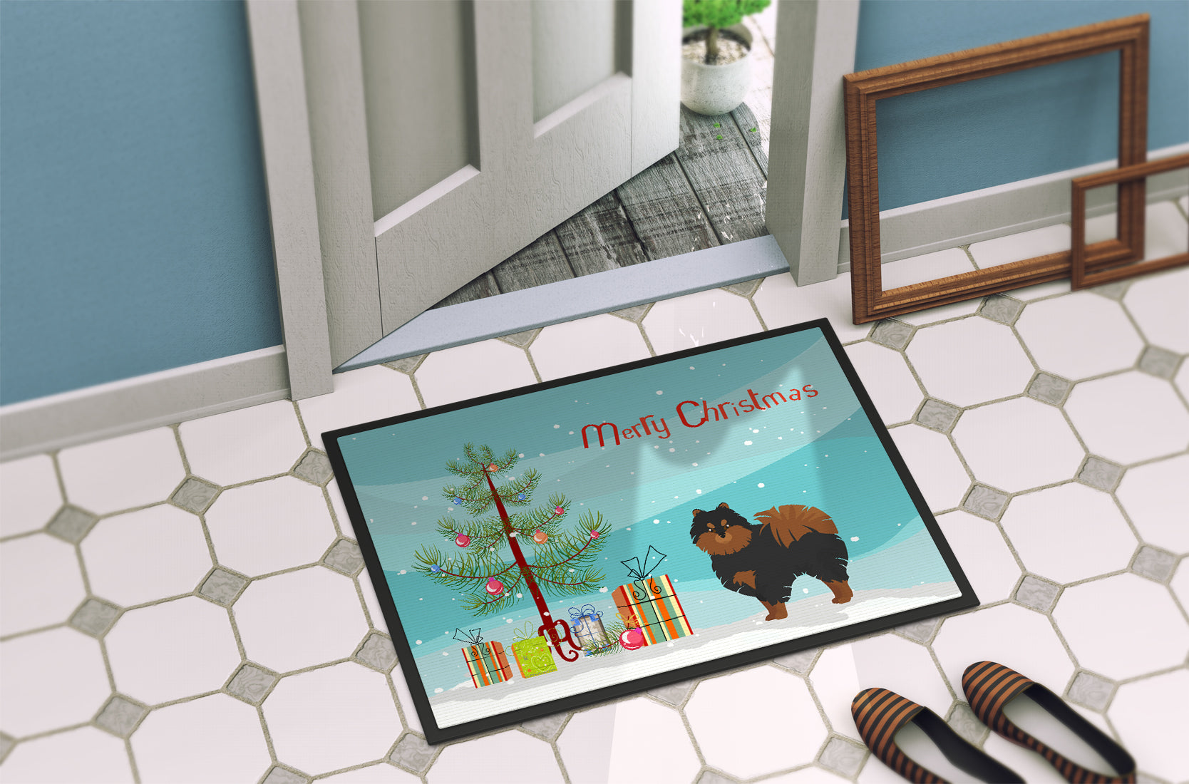 Pomeranian Christmas Tree Indoor or Outdoor Mat 18x27 CK3477MAT - the-store.com