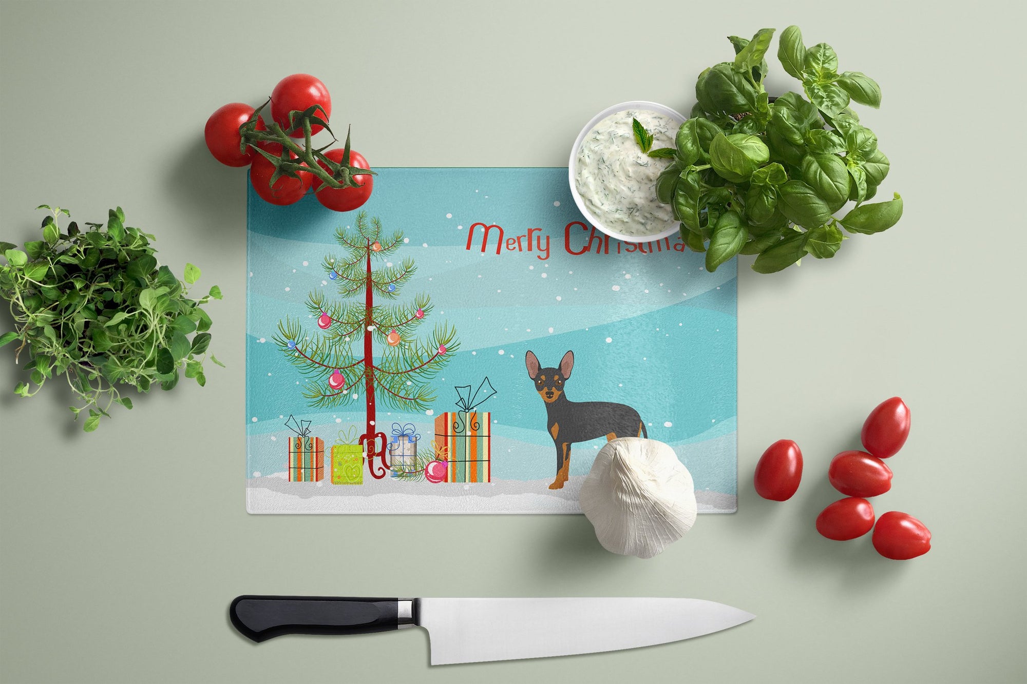 Prague Ratter Christmas Tree Glass Cutting Board Large CK3480LCB by Caroline's Treasures