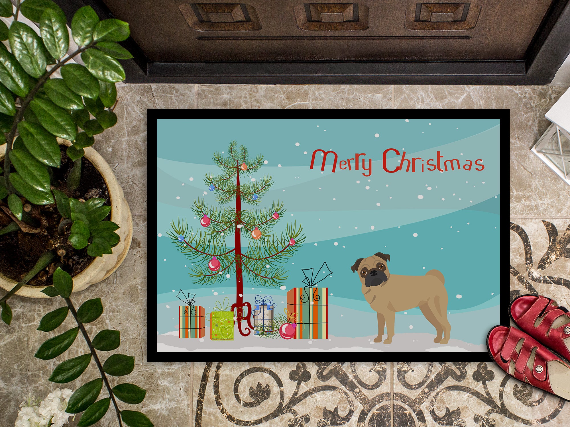 Pug Christmas Tree Indoor or Outdoor Mat 18x27 CK3481MAT - the-store.com