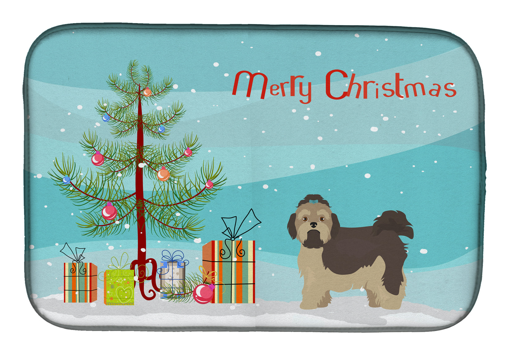 Russian Tsvetnaya Bolonka Lap Dog  Christmas Tree Dish Drying Mat CK3483DDM  the-store.com.