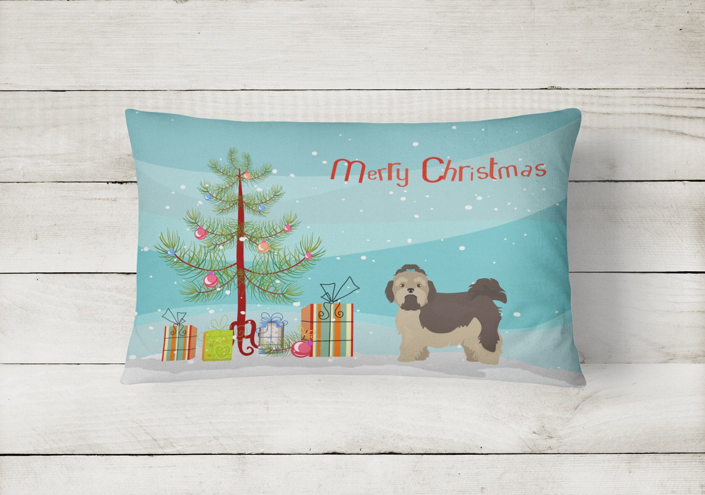 Russian Tsvetnaya Bolonka Lap Dog  Christmas Tree Canvas Fabric Decorative Pillow CK3483PW1216 by Caroline's Treasures