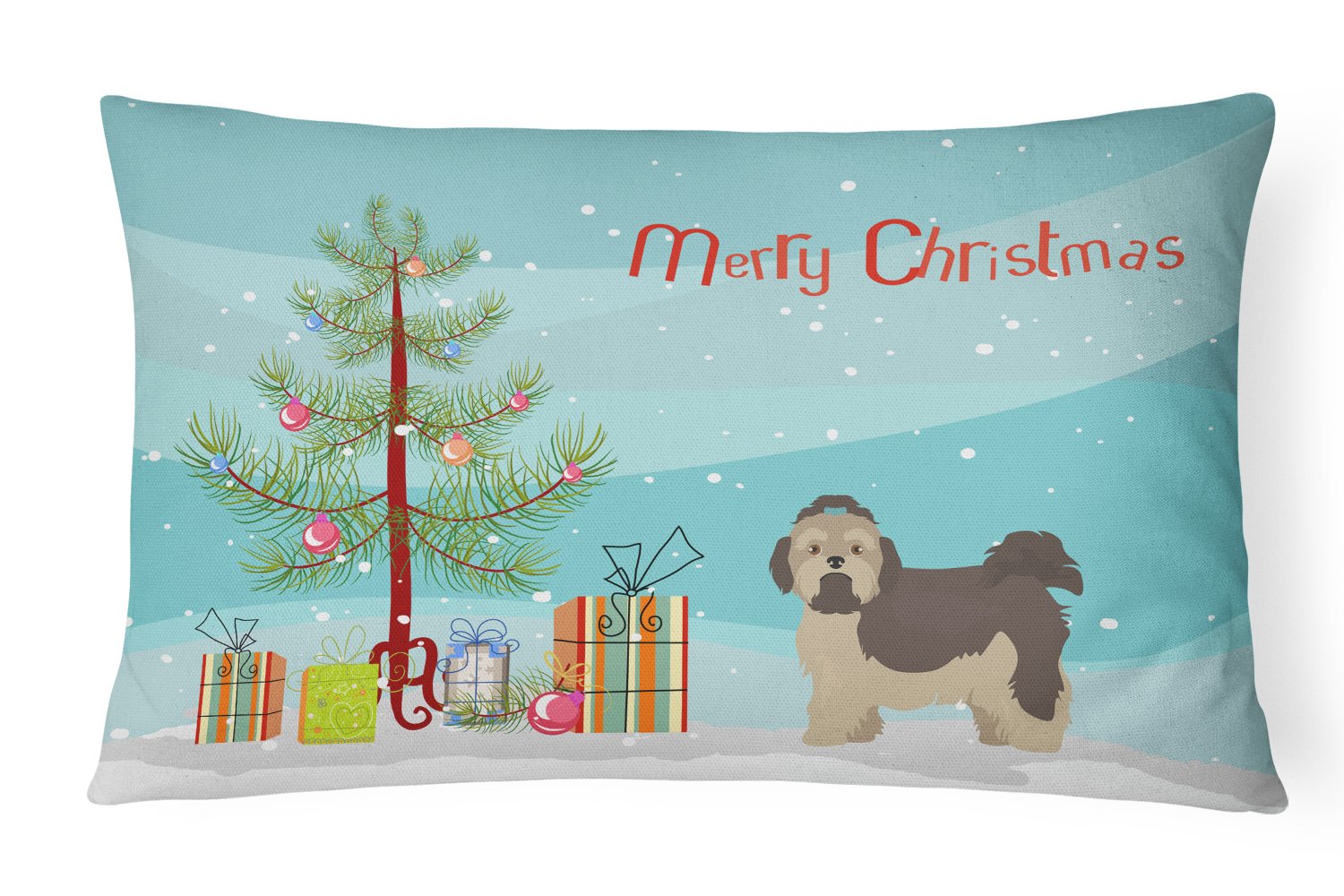 Russian Tsvetnaya Bolonka Lap Dog  Christmas Tree Canvas Fabric Decorative Pillow CK3483PW1216 by Caroline's Treasures