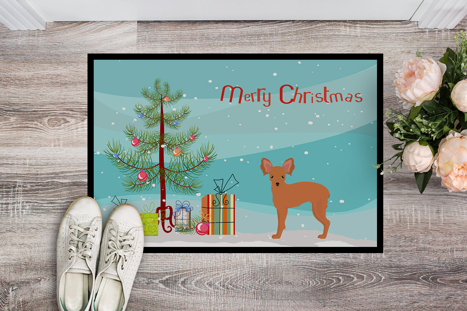 Russkiy Toy or Russian Toy Terrier Christmas Tree Indoor or Outdoor Mat 18x27 CK3484MAT - the-store.com