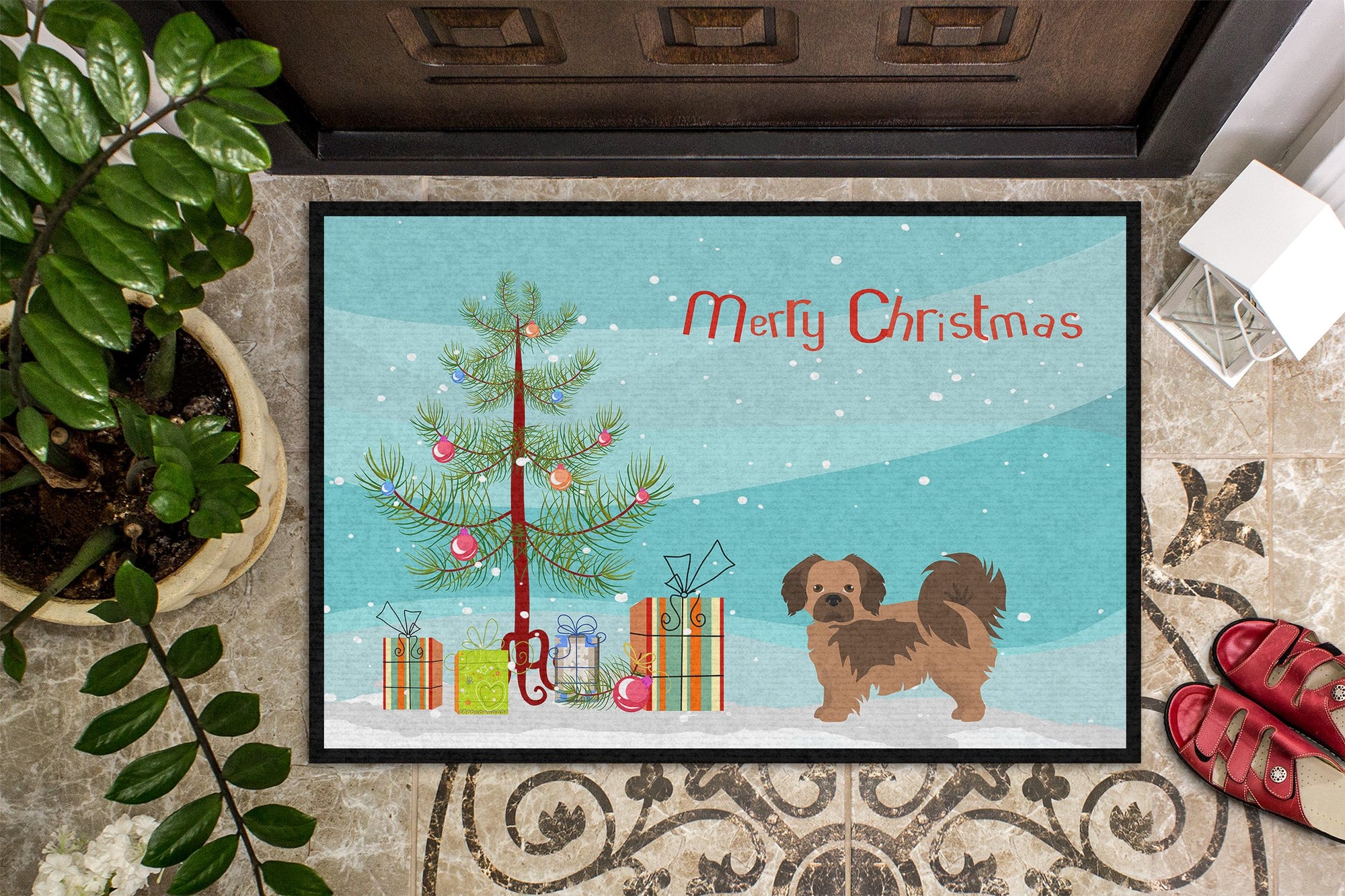 Tibetan Spaniel Christmas Tree Indoor or Outdoor Mat 24x36 CK3488JMAT by Caroline's Treasures