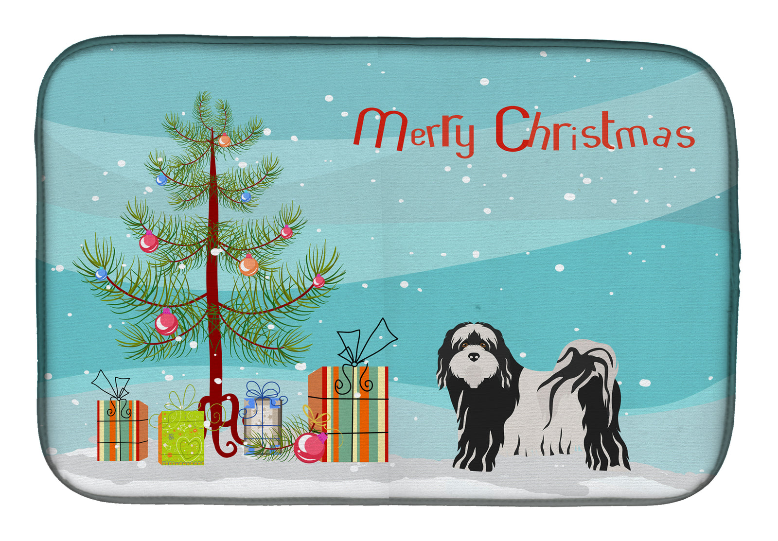 Tibetan Terrier Christmas Tree Dish Drying Mat CK3489DDM  the-store.com.