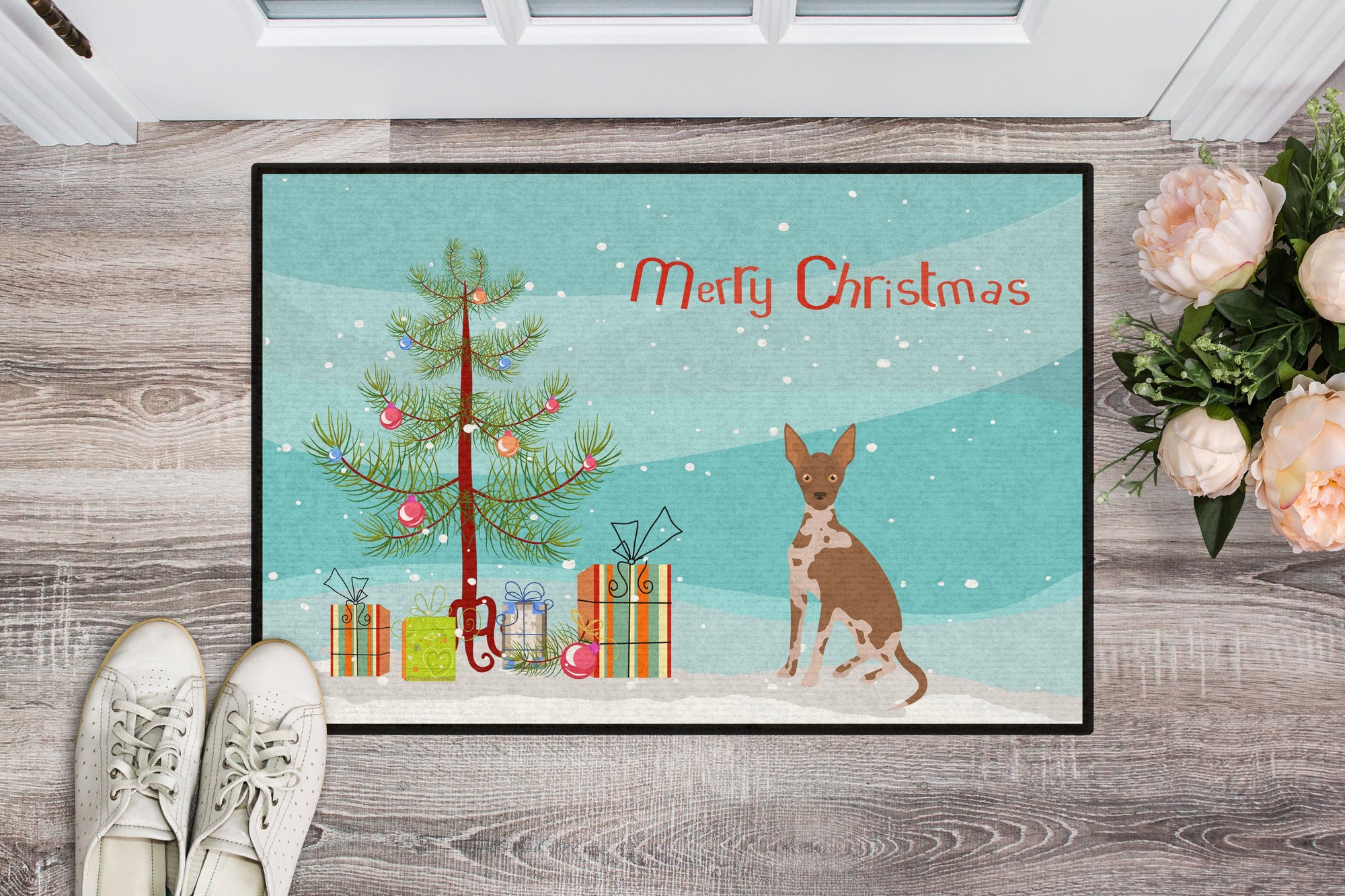 Tan Abyssinian or African Hairless Dog Christmas Tree Indoor or Outdoor Mat 24x36 CK3491JMAT by Caroline's Treasures