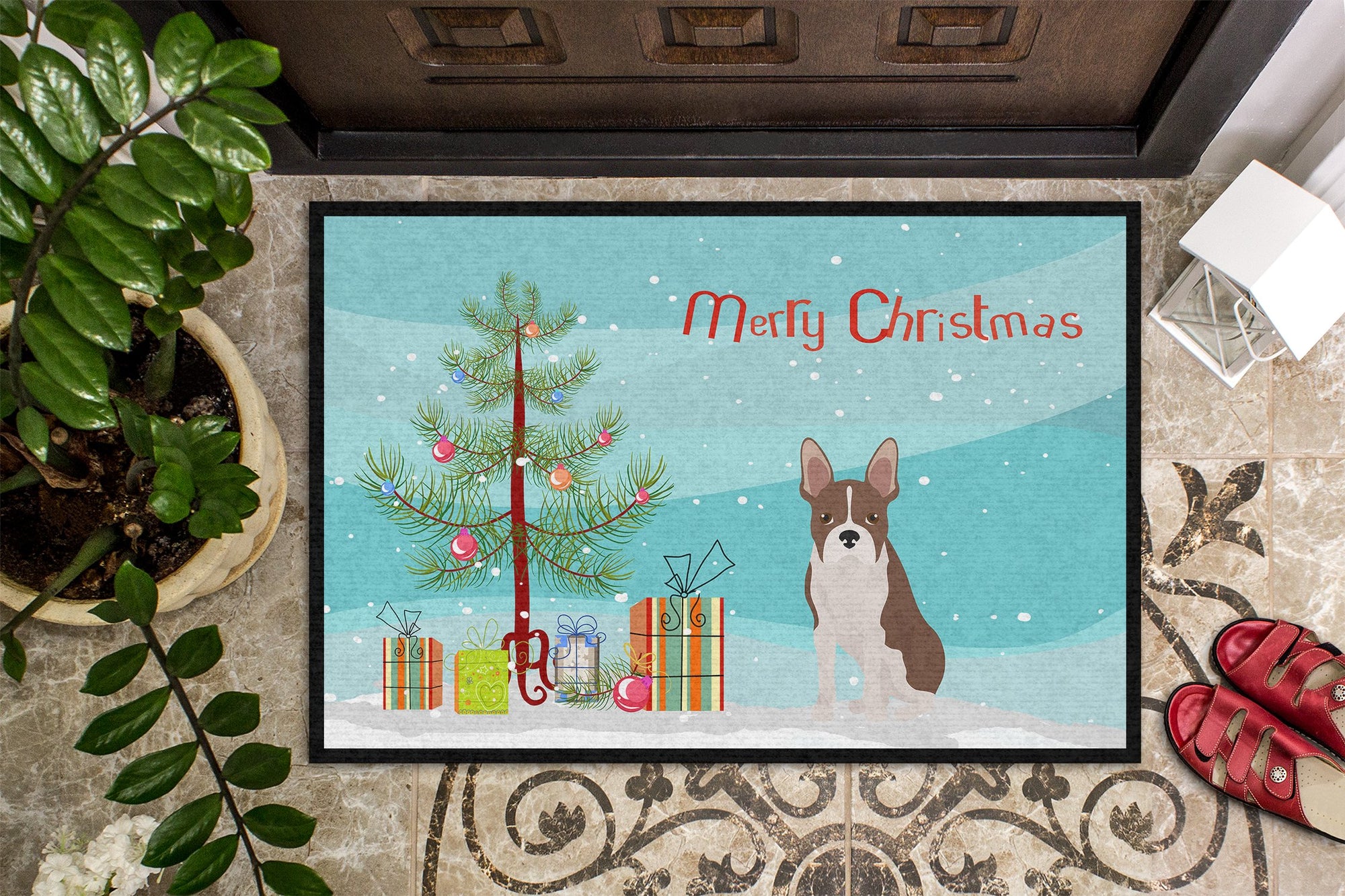 Boston Terrier Christmas Tree Indoor or Outdoor Mat 24x36 CK3493JMAT by Caroline's Treasures