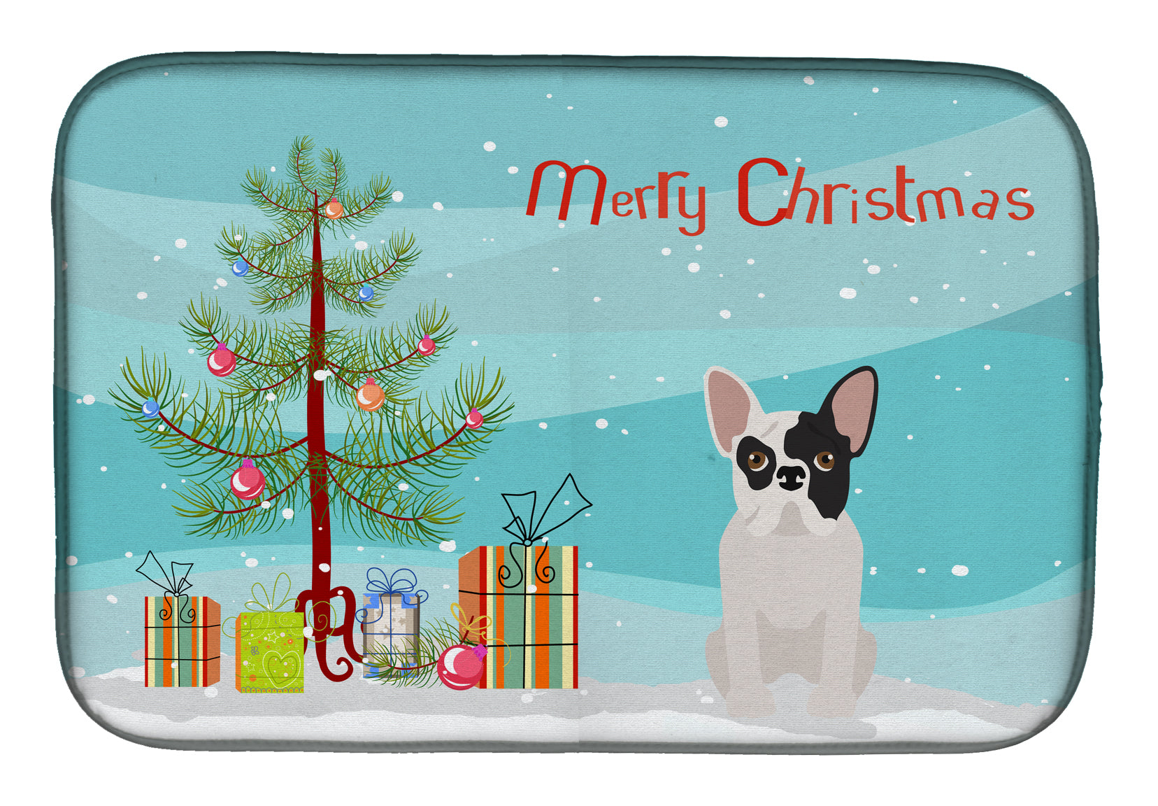 Black and White French Bulldog Christmas Tree Dish Drying Mat CK3500DDM  the-store.com.