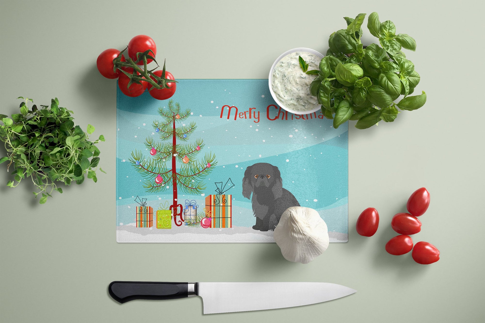 Pekingese Christmas Tree Glass Cutting Board Large CK3505LCB by Caroline's Treasures