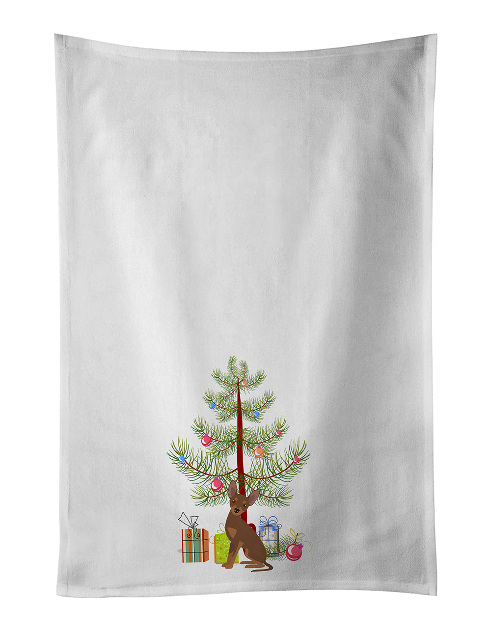 Buy this Brown Prague Ratter Christmas Tree White Kitchen Towel Set of 2