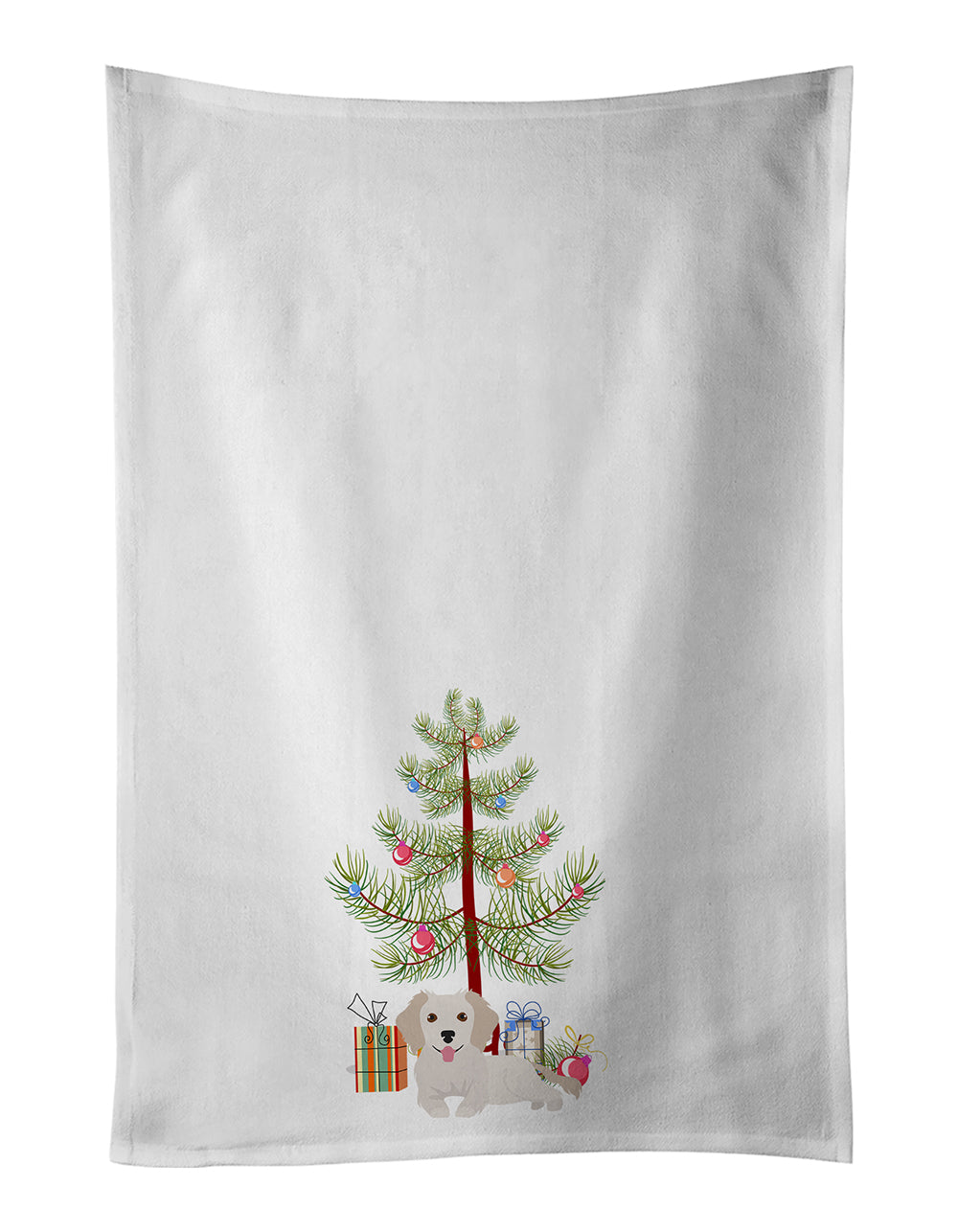 Buy this Small Greek Domestic Dog Kokoni #2 Christmas Tree White Kitchen Towel Set of 2