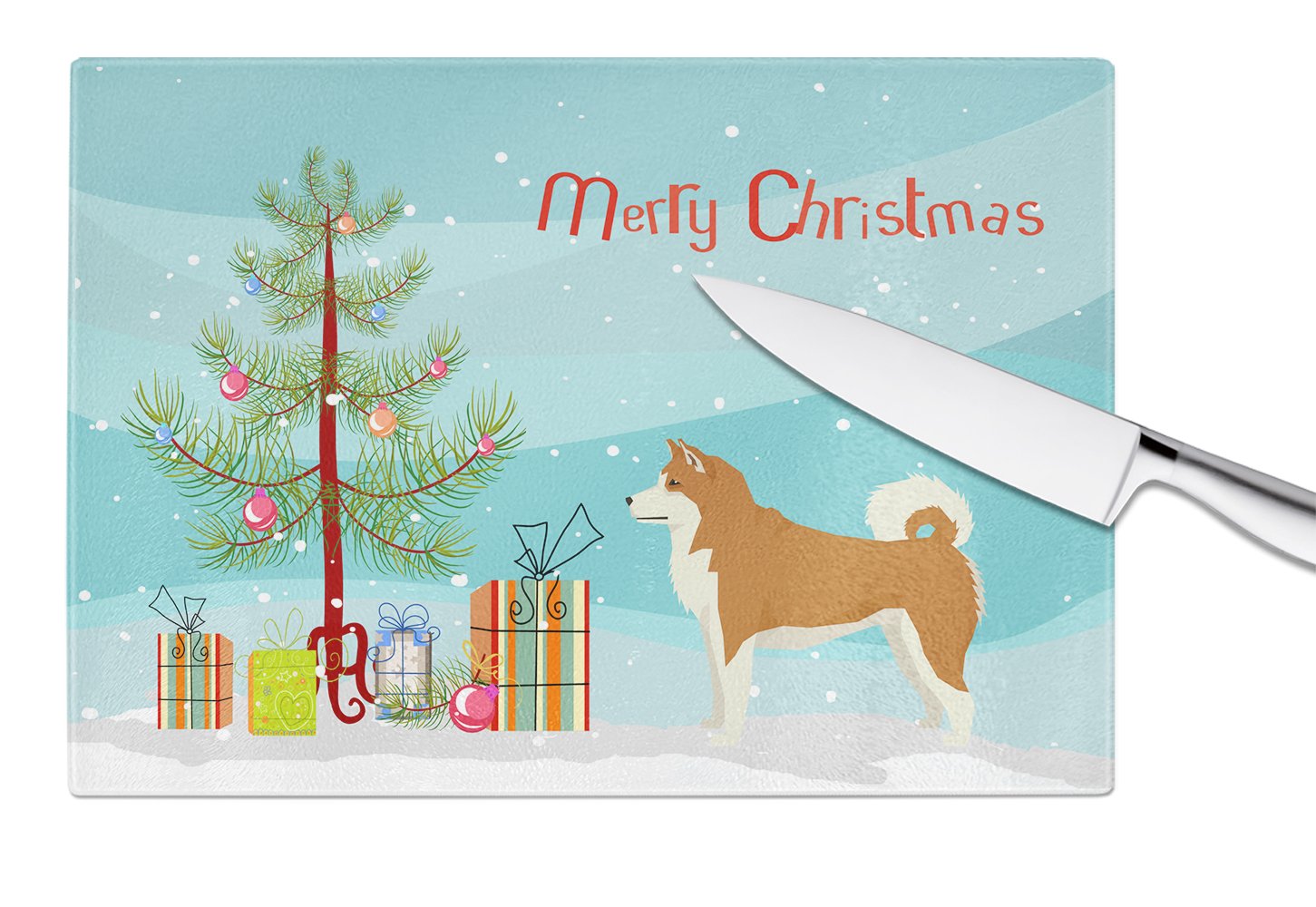 Akita Christmas Tree Glass Cutting Board Large CK3512LCB by Caroline's Treasures